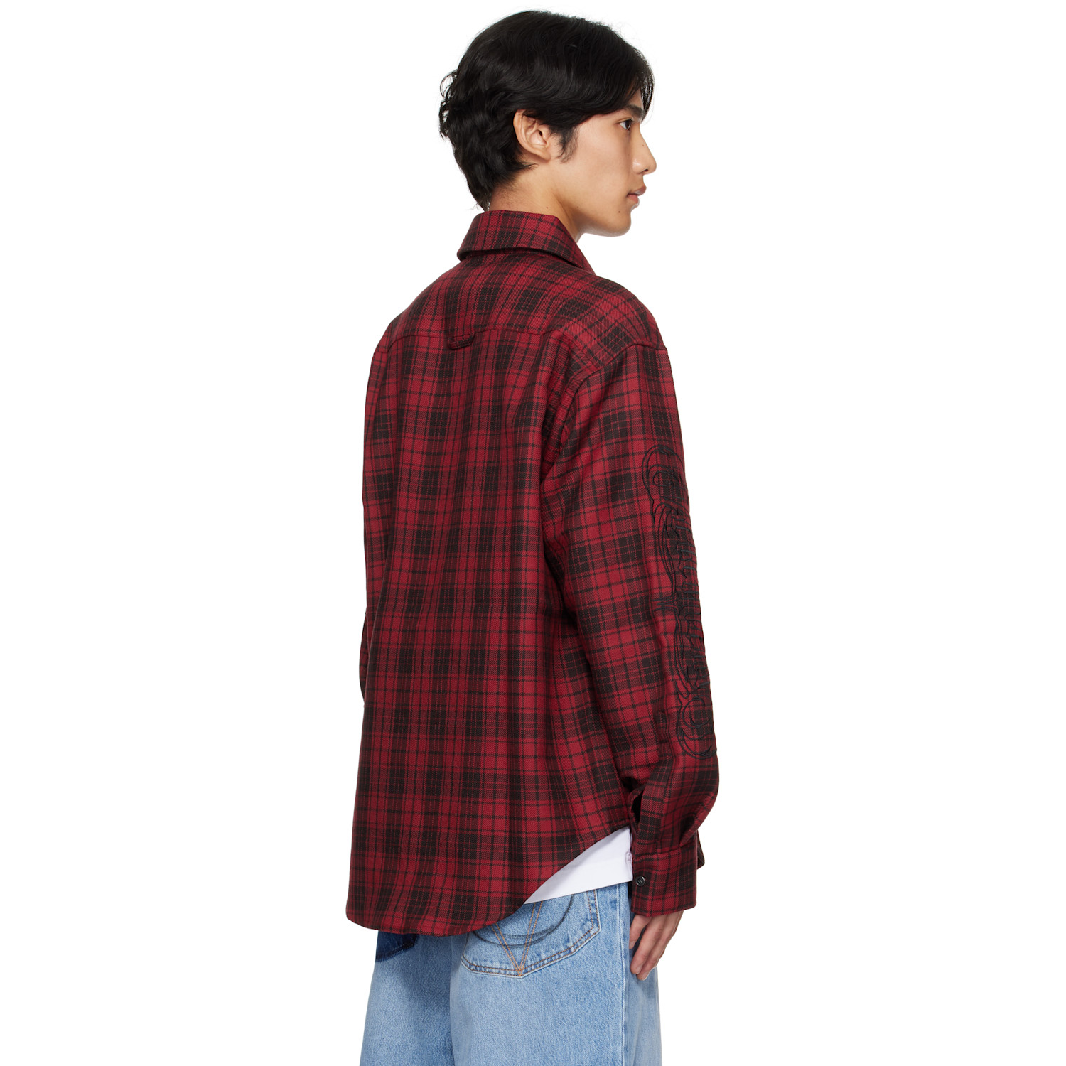  Vetements Red & Black Plaid Embroidered Shirt 