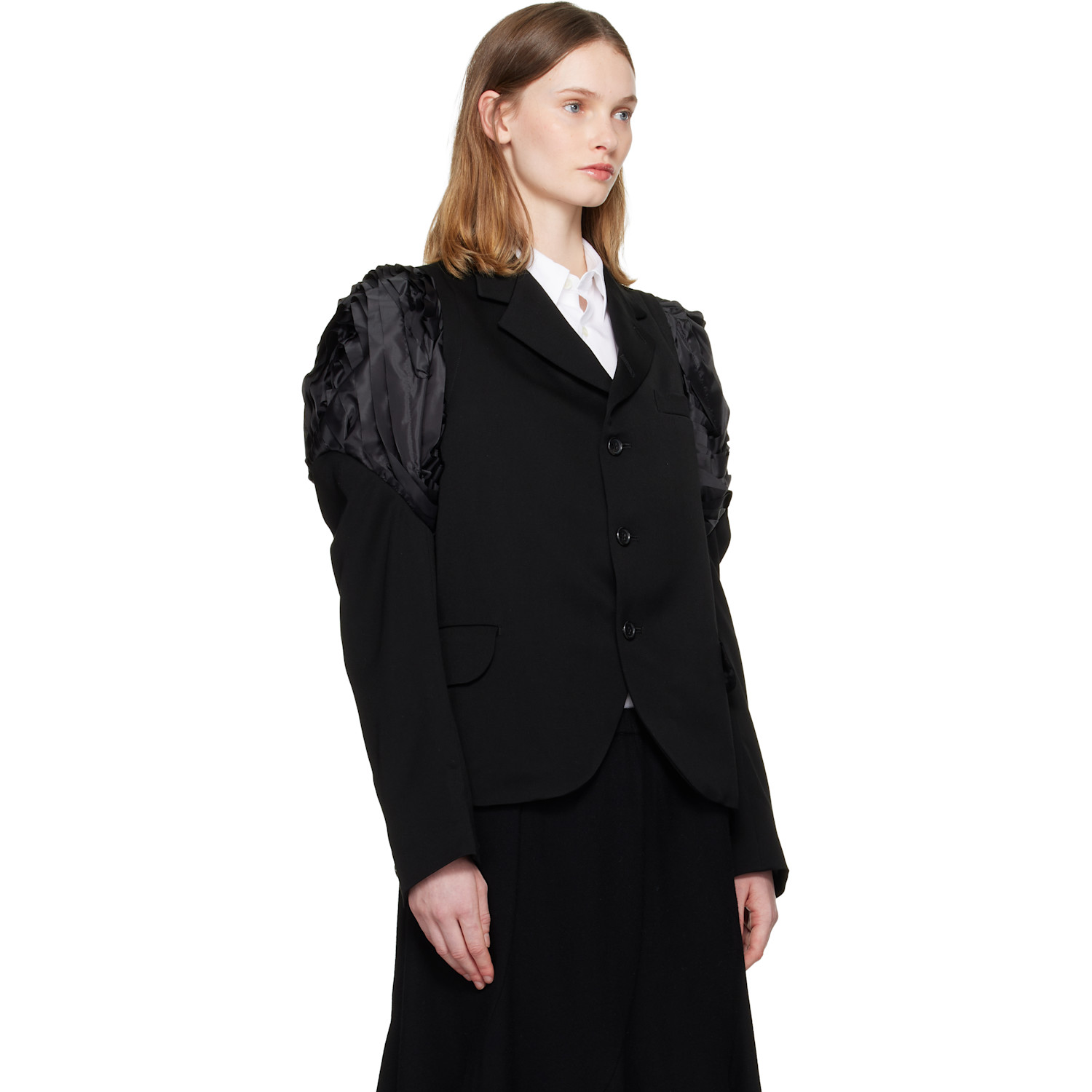  Comme Des Garçons Comme Des Garçons Black Ruched Shoulder Blazer 