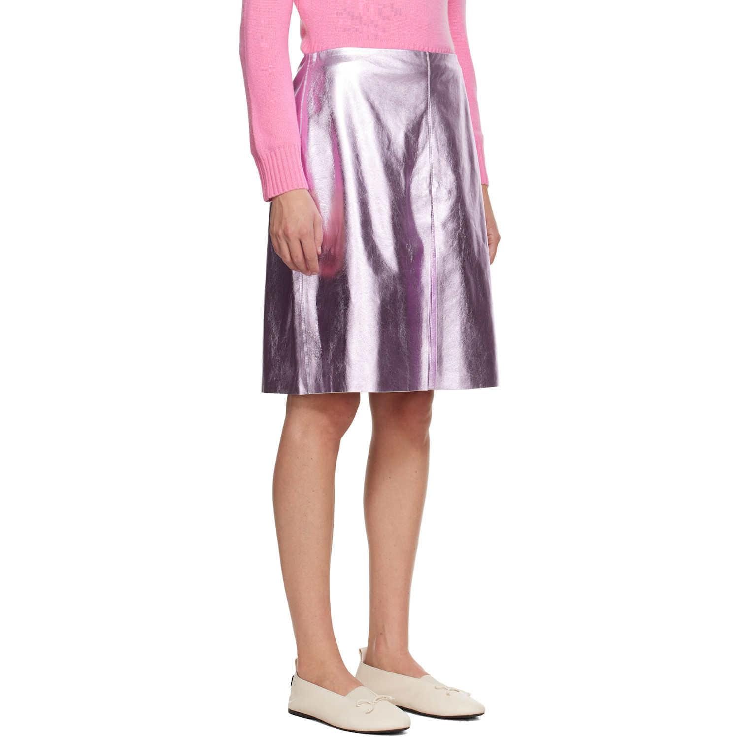  Sandy Liang Pink Pinkie Leather Midi Skirt 