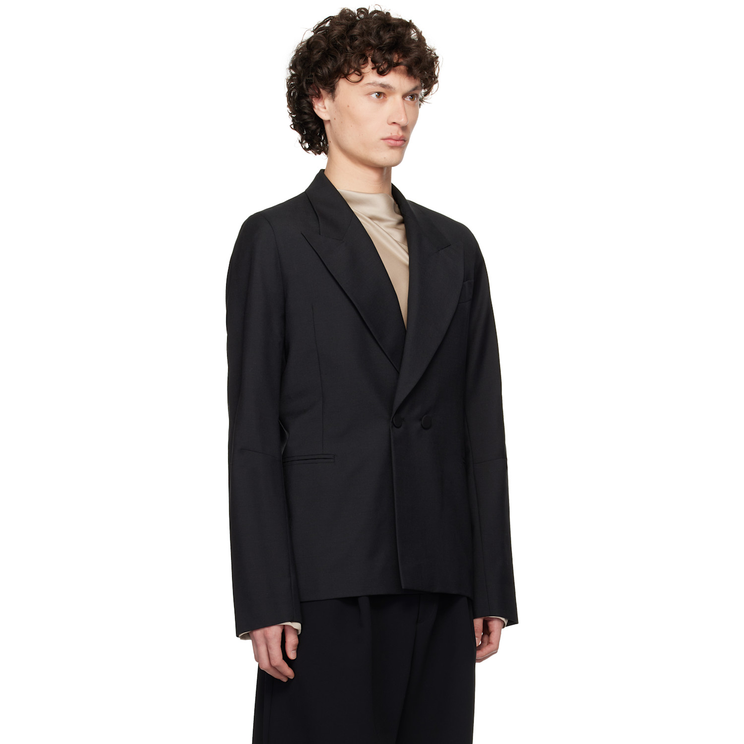  Aaron Esh Black D Breasted Wool Blazer 