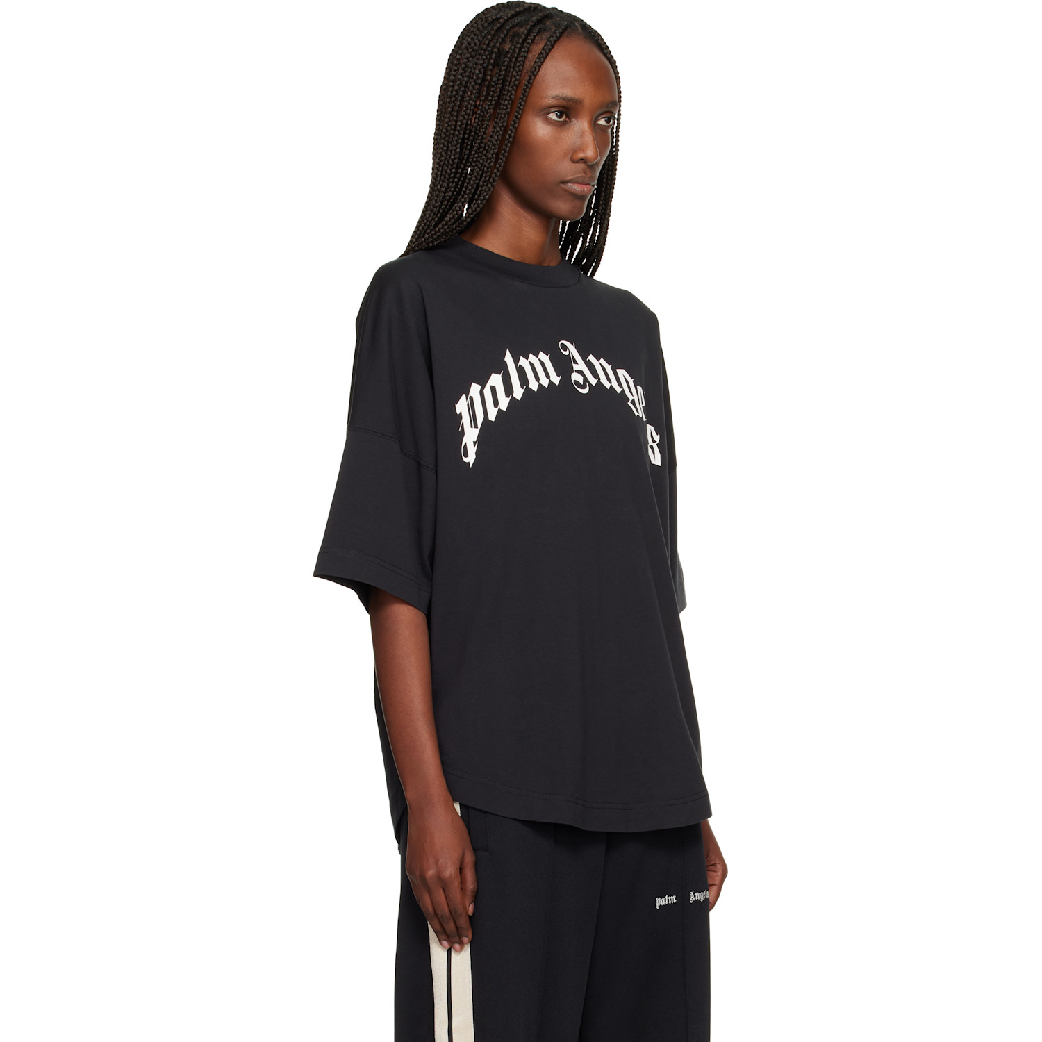  Palm Angels Black Curved Logo Over T-shirt 
