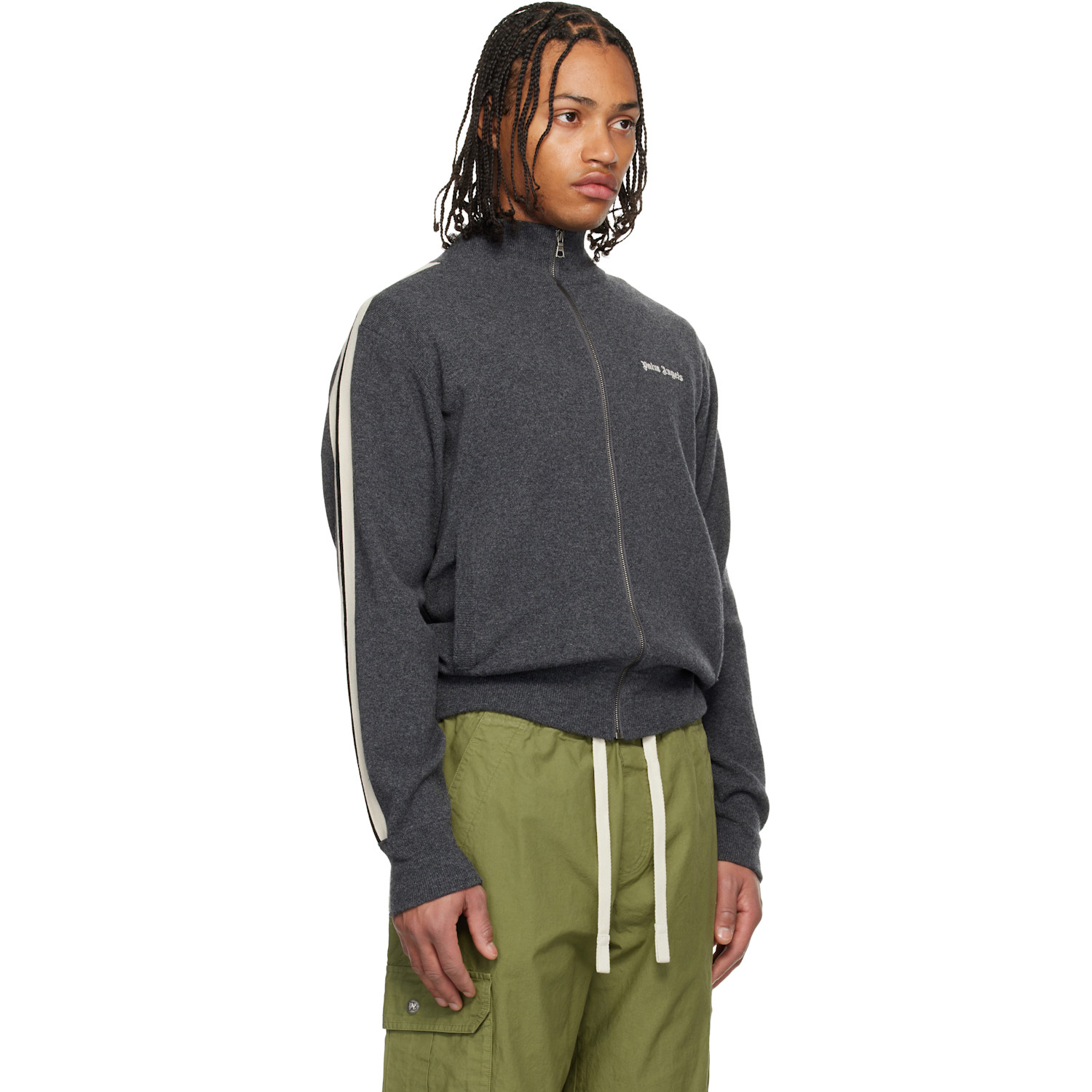  Palm Angels Gray Classic Logo Knit Track Jacket 