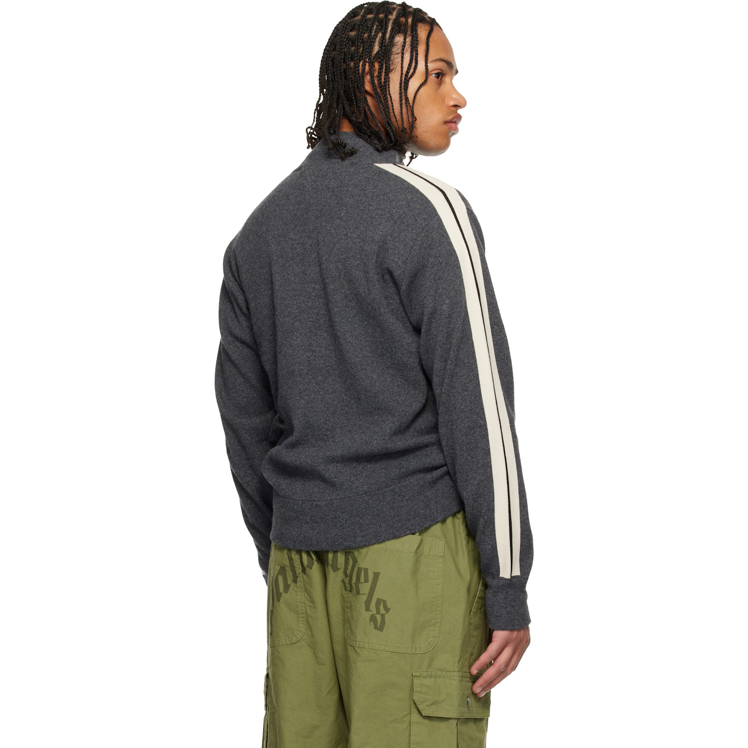  Palm Angels Gray Classic Logo Knit Track Jacket 