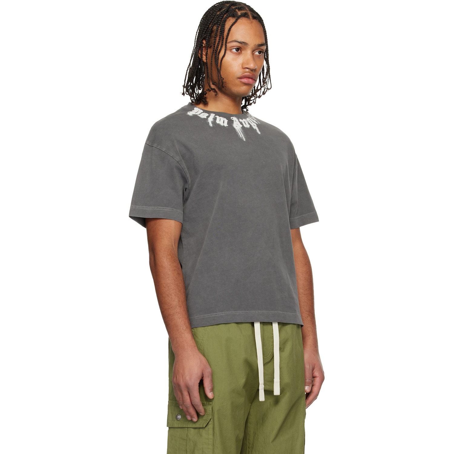  Palm Angels Gray Neck Logo Regular T-shirt 