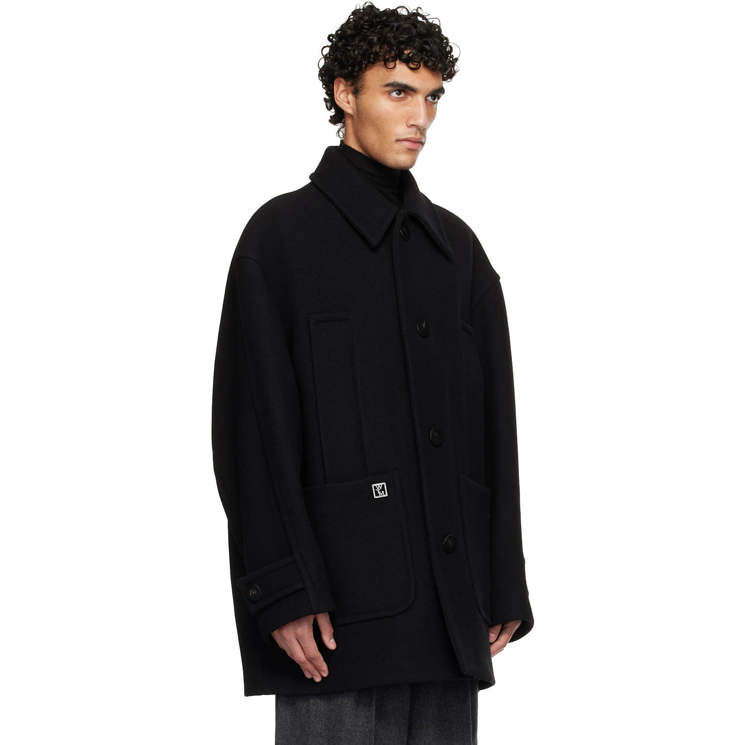  Wooyoungmi Black Wool Blend Half Coat 