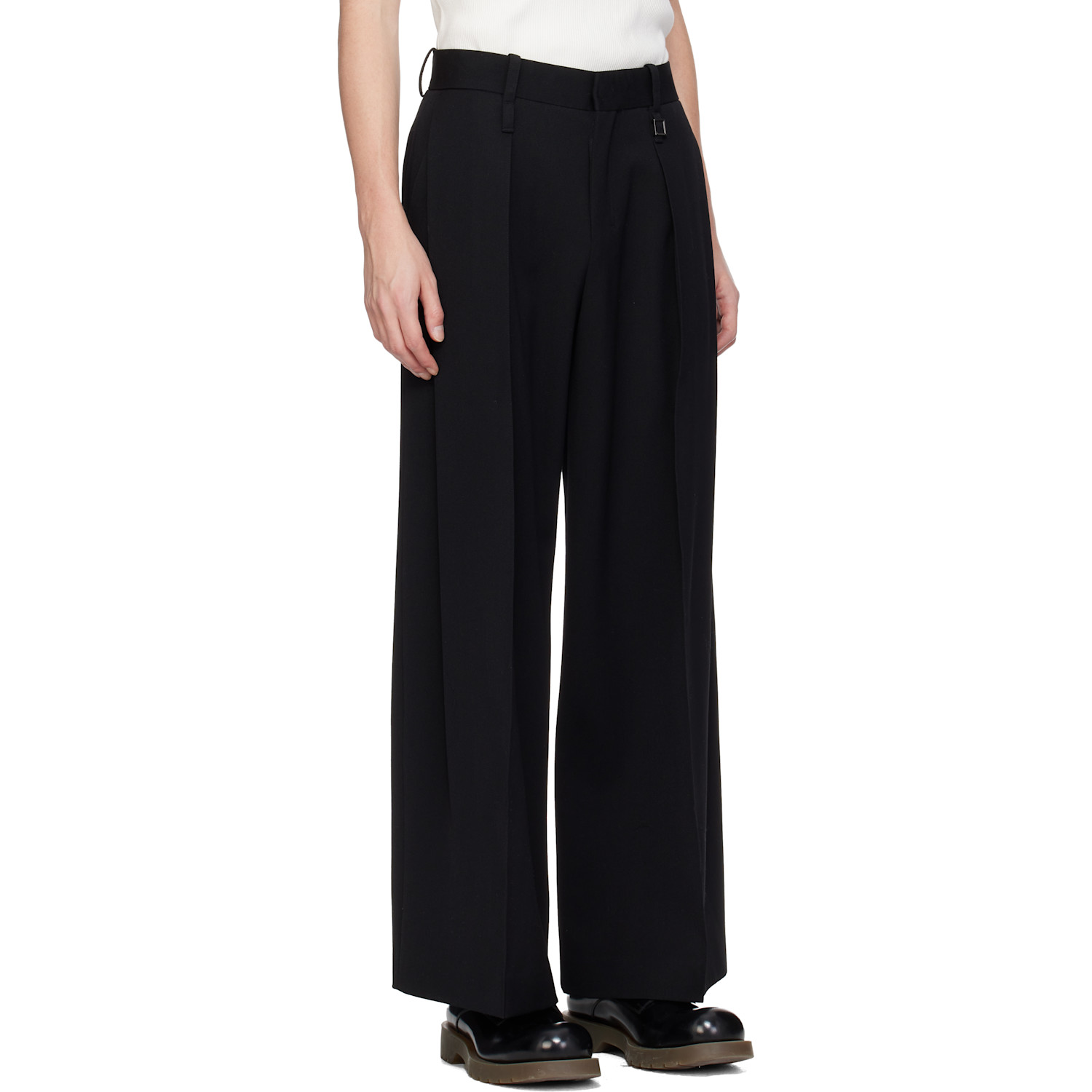 Wooyoungmi Black Two Tuck Wide Trousers 
