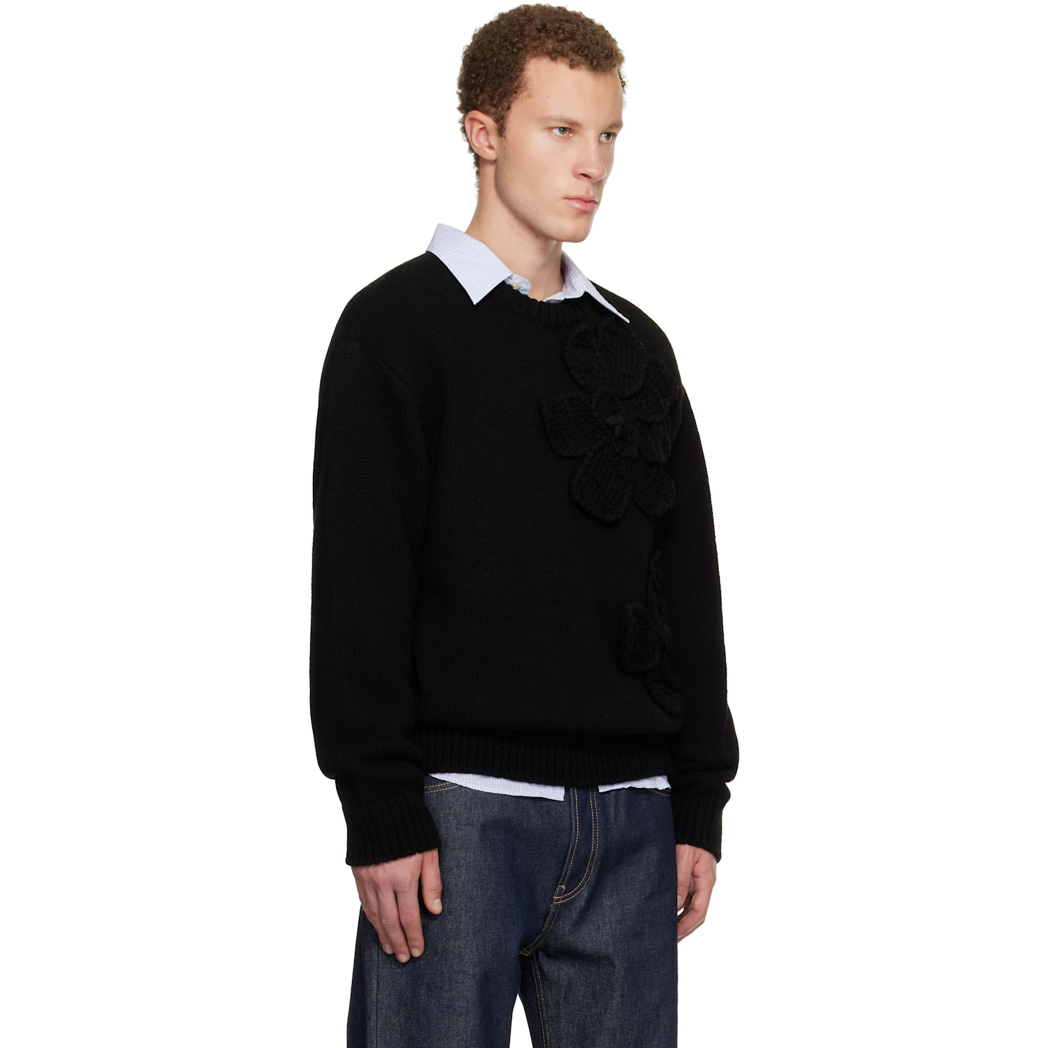  Wooyoungmi Black Flower Wool Sweater 