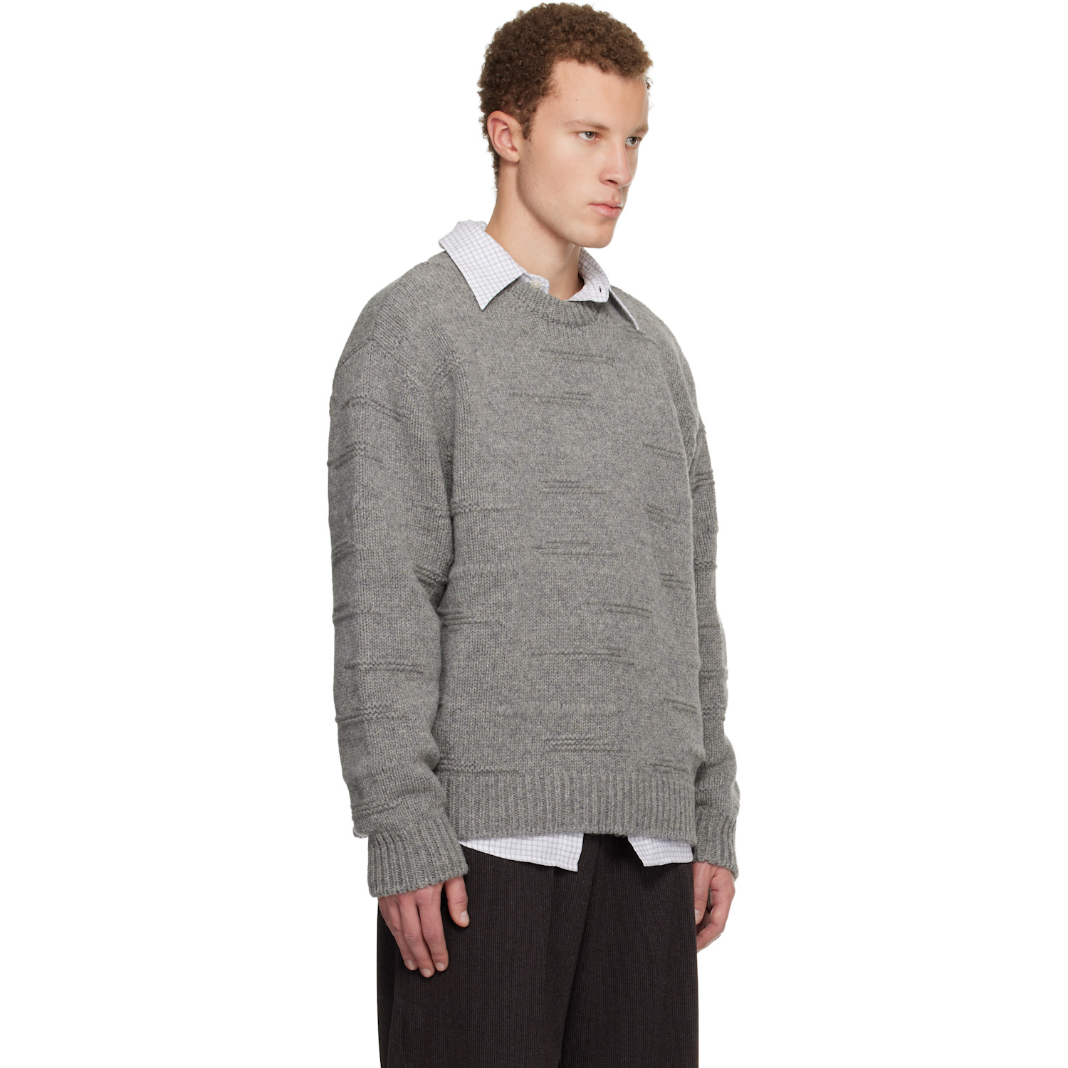 Wooyoungmi Gray Textured Stripe Wool Sweater 