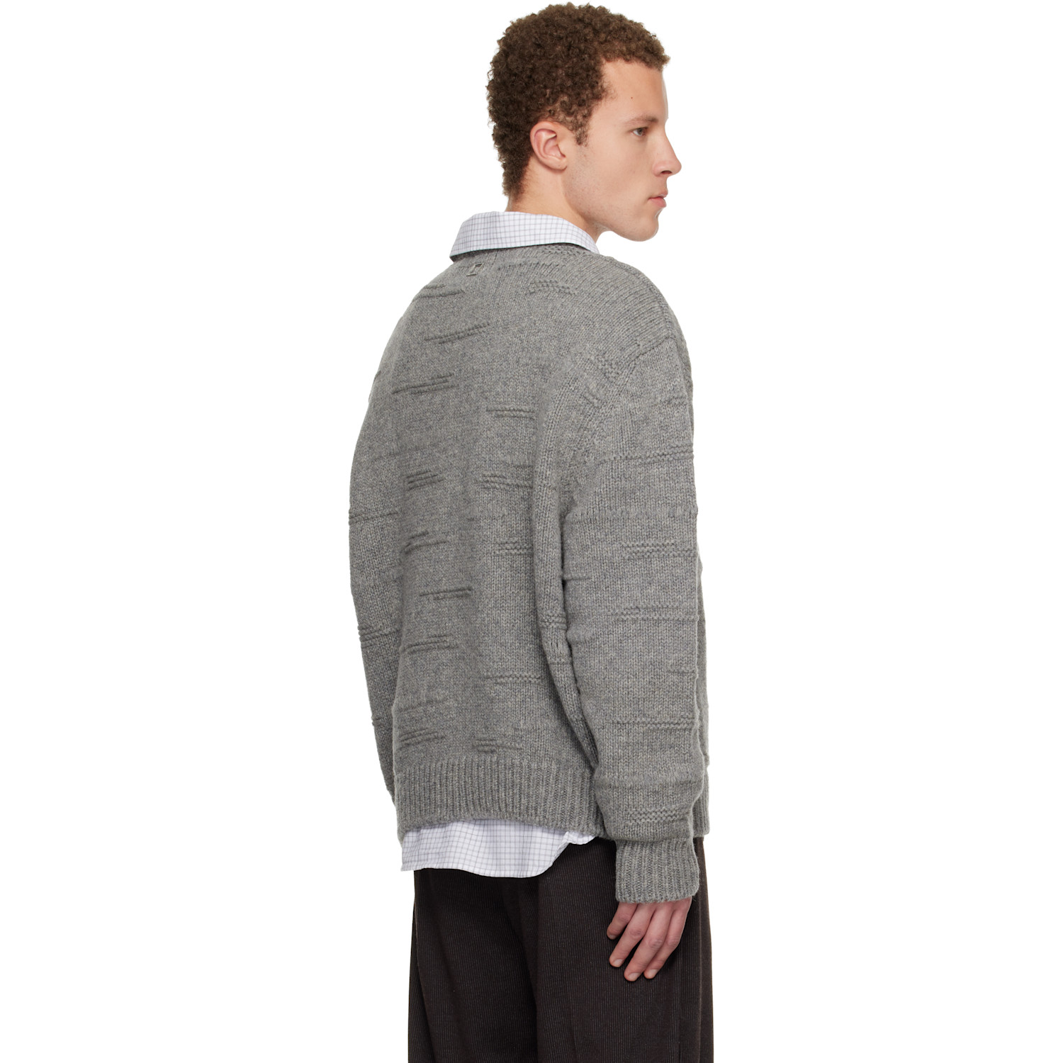  Wooyoungmi Gray Textured Stripe Wool Sweater 