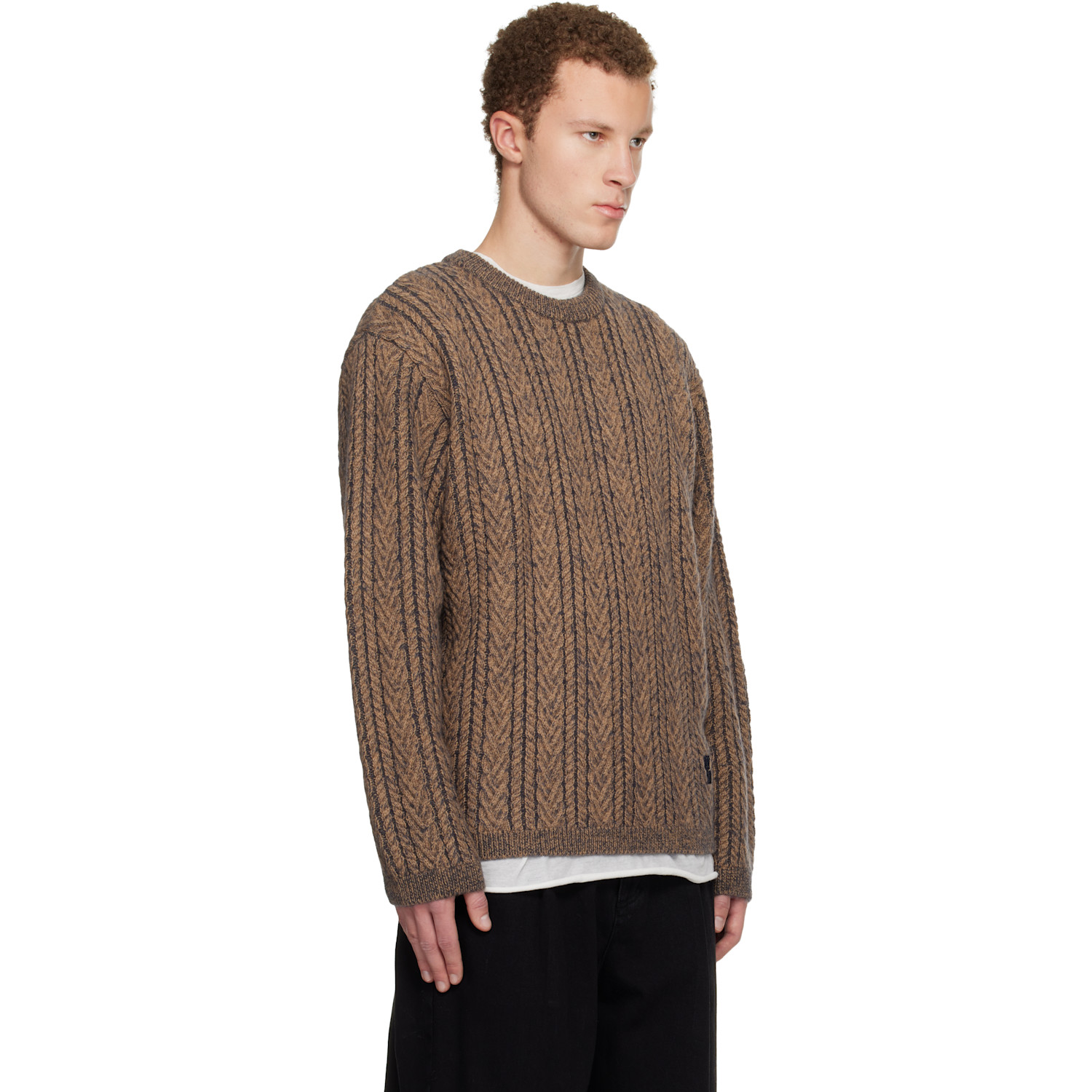  Wooyoungmi Brown Wool Blend Herringbone Sweater 