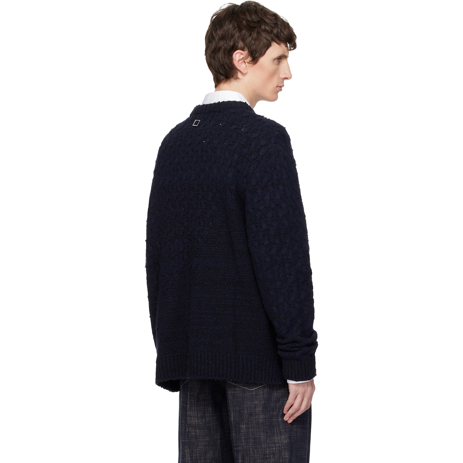  Wooyoungmi Navy Wool Blend Cable Sweater 