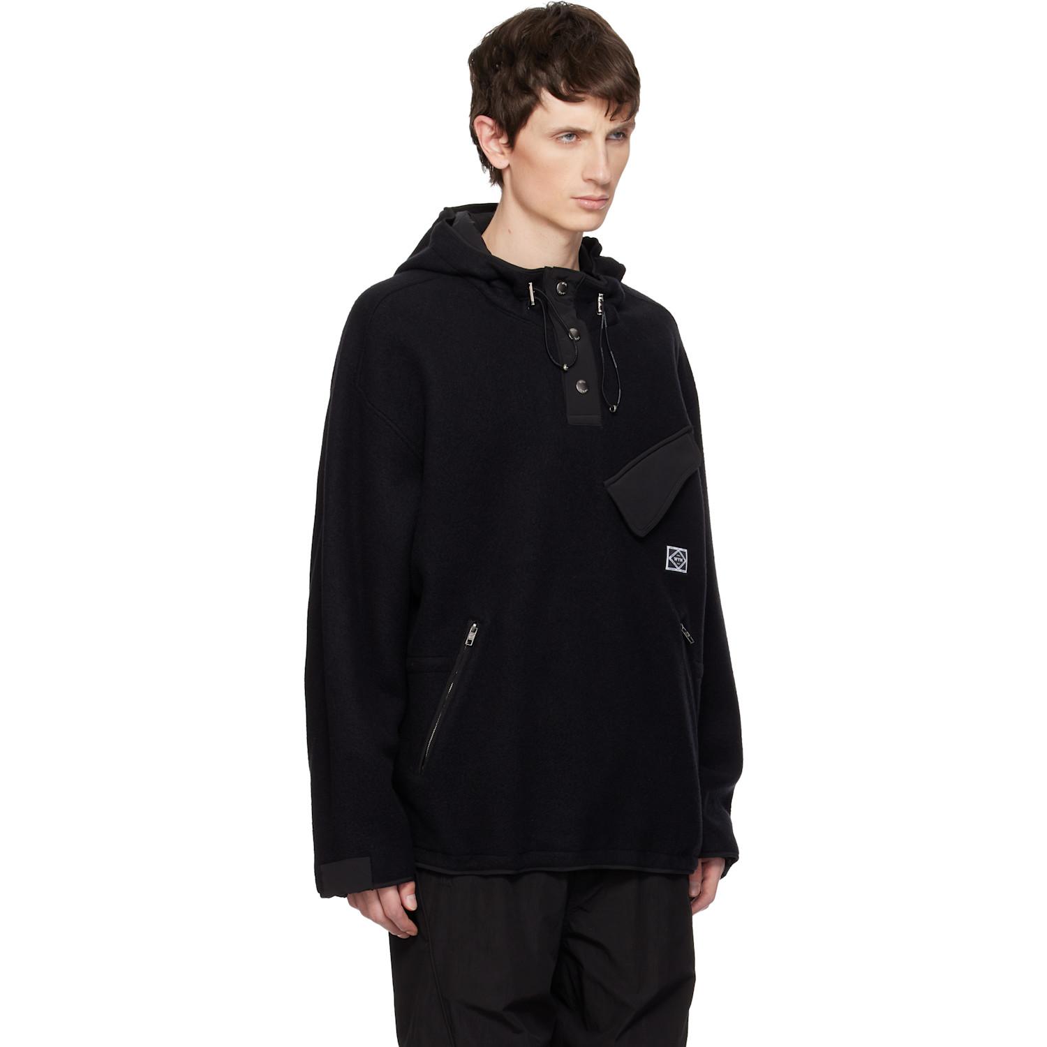  Wooyoungmi Black Logo Patch Hoodie 