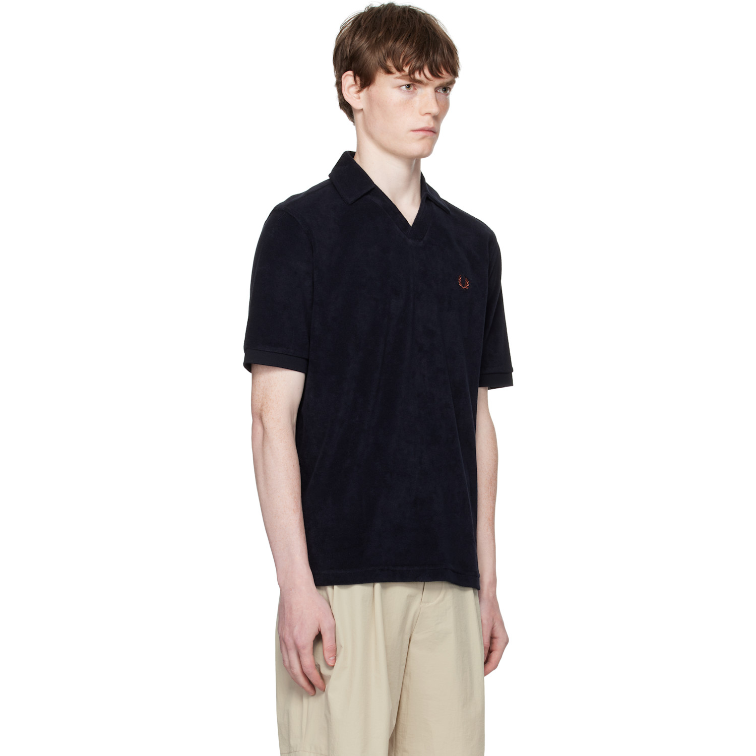  Fred Perry Navy Open Collar Towelling Polo 