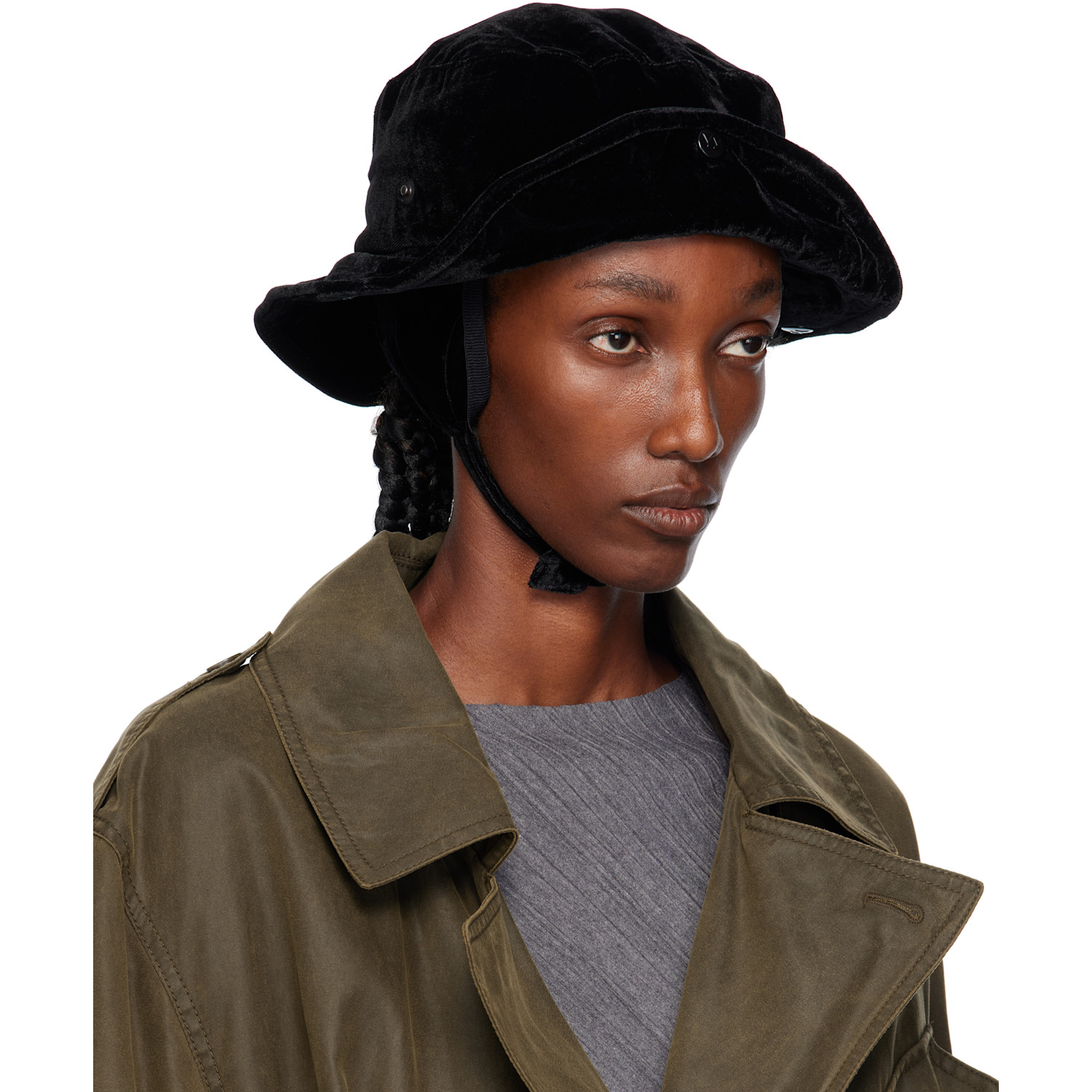 Open Yy Black Detachable Ear Flap Bucket Hat 