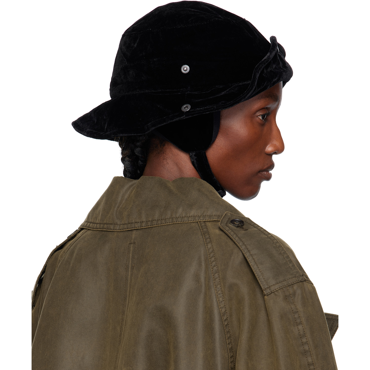  Open Yy Black Detachable Ear Flap Bucket Hat 