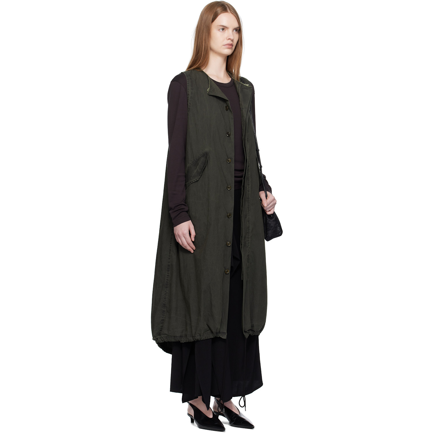  Y's Khaki Fishtail Midi Dress 