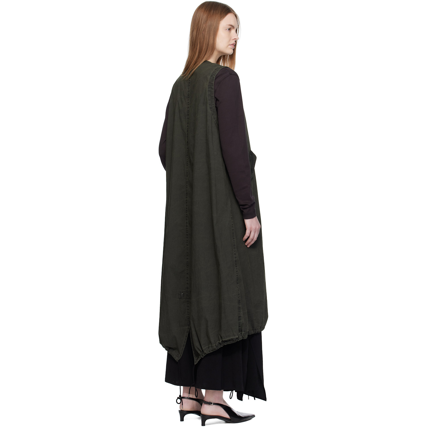  Y's Khaki Fishtail Midi Dress 