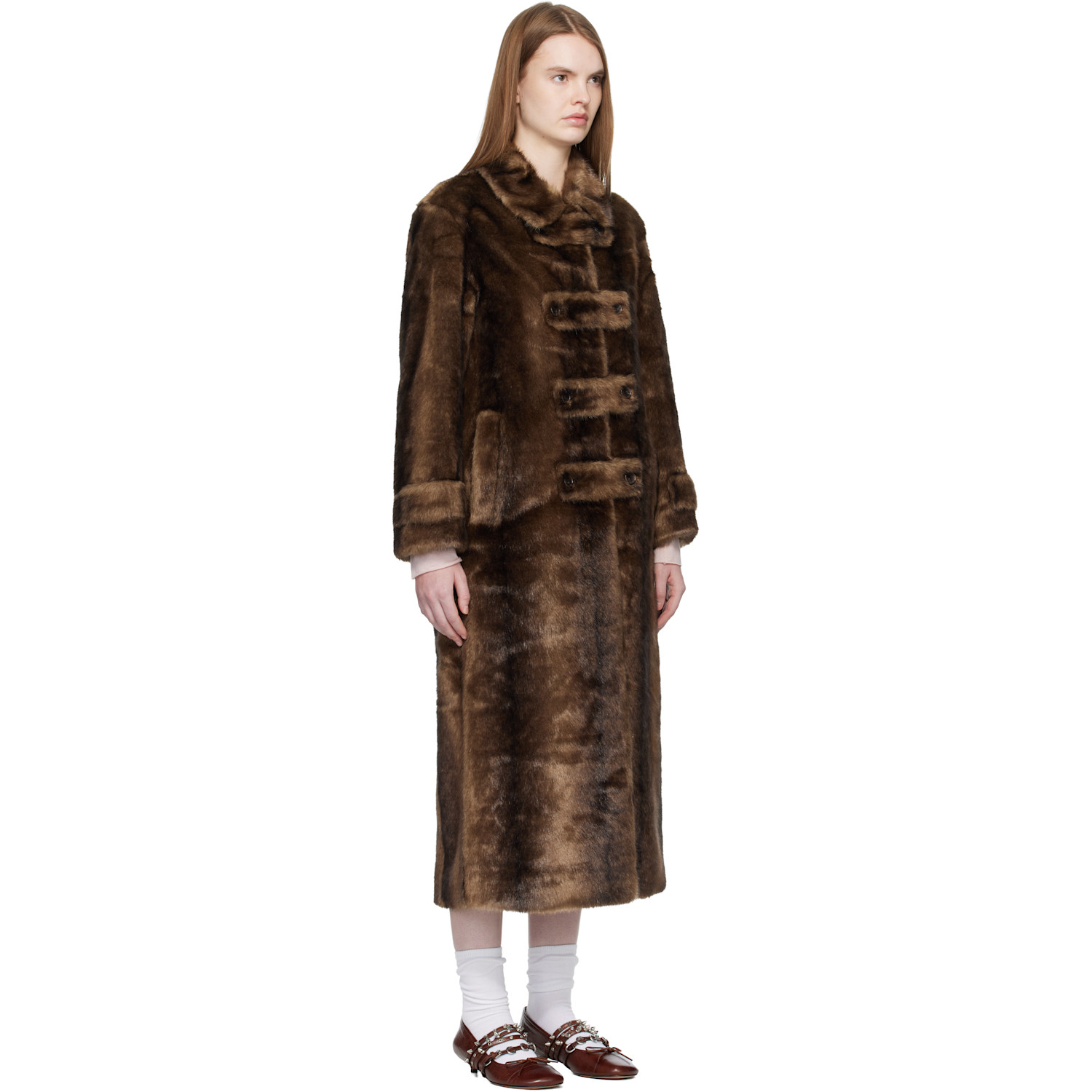  Open Yy Brown Tab Toggle Faux-fur Coat 
