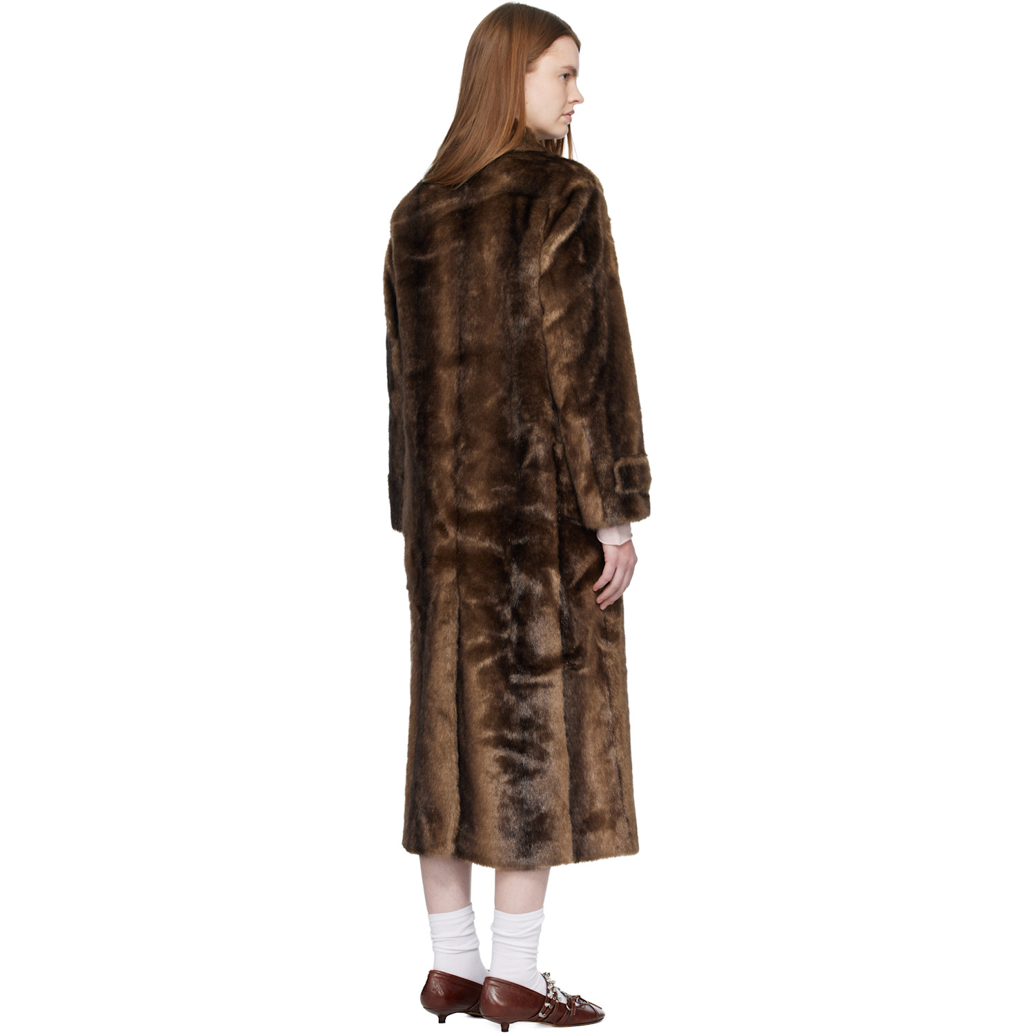  Open Yy Brown Tab Toggle Faux-fur Coat 