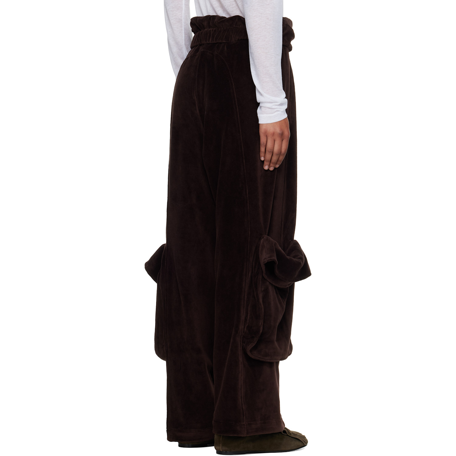  Open Yy Brown Rolled Waist Velour Cargo Pants 