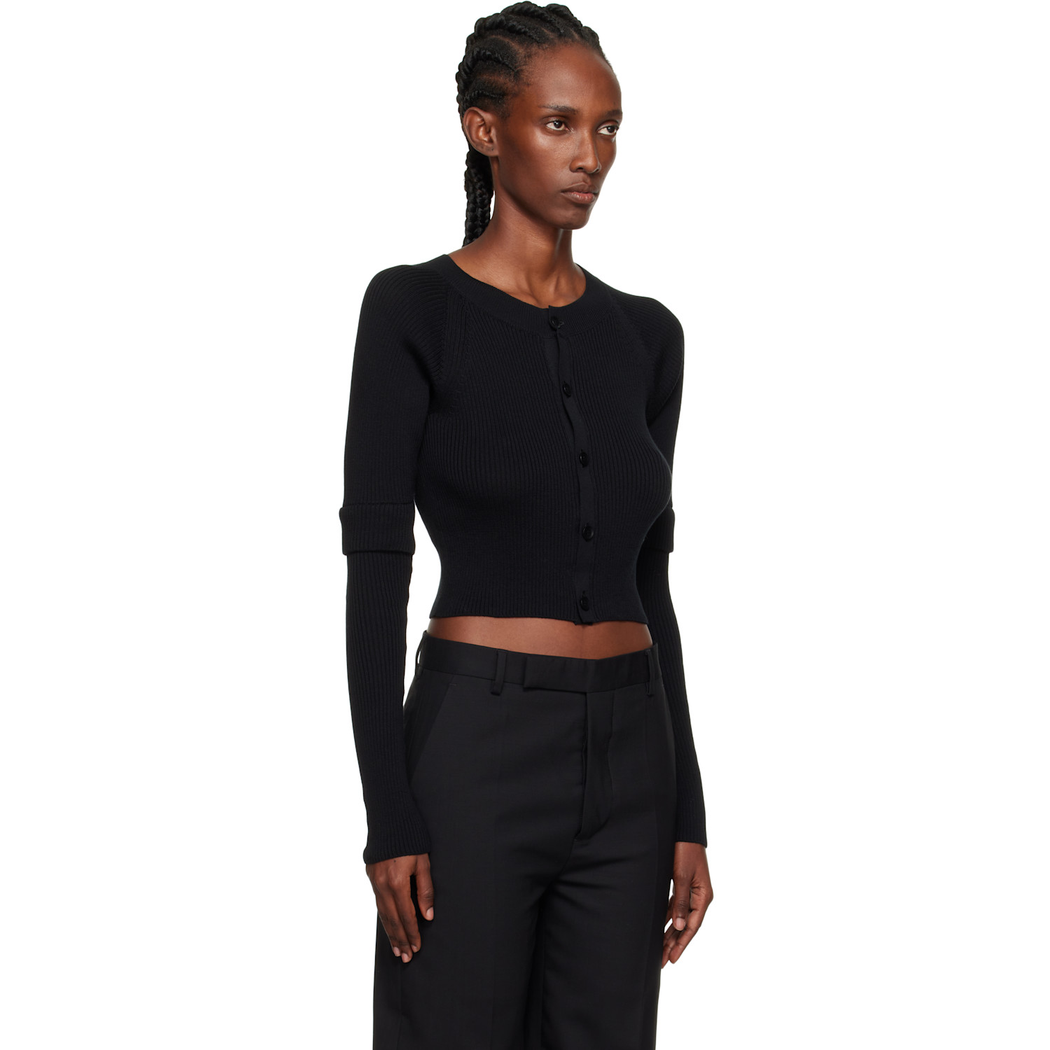  Y's Black Double Sleeve Short Cardigan 