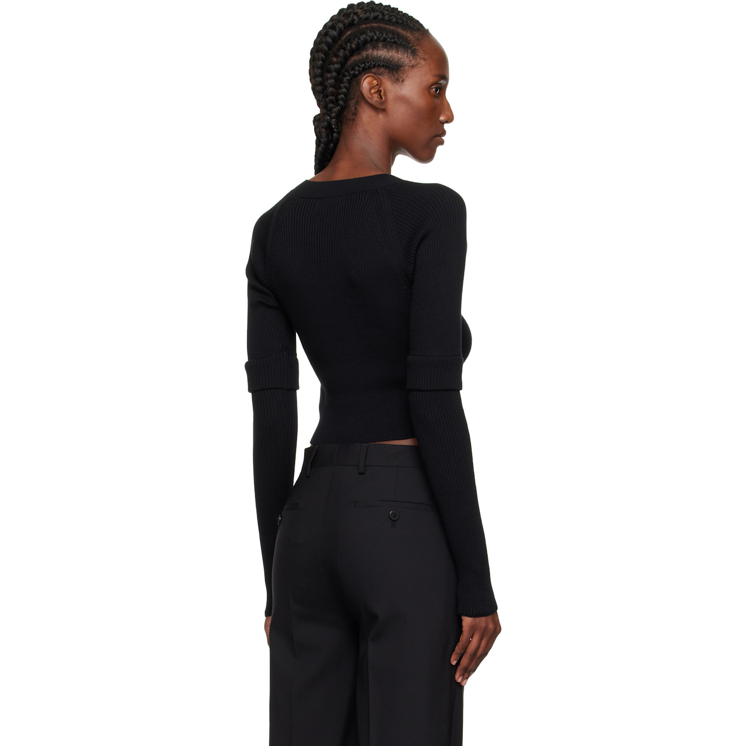  Y's Black Double Sleeve Short Cardigan 