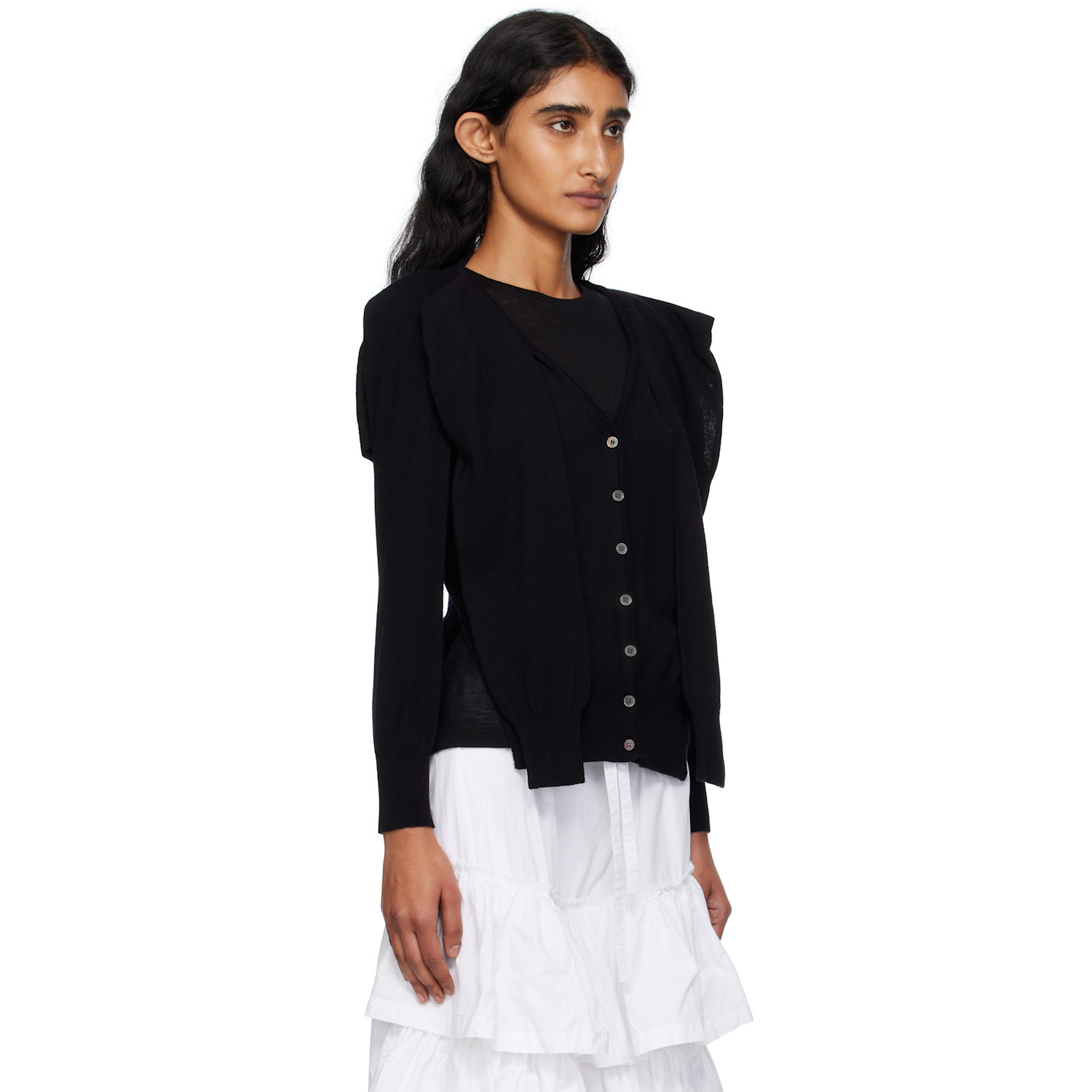  Open Yy Black Sleeve Layered Cardigan 
