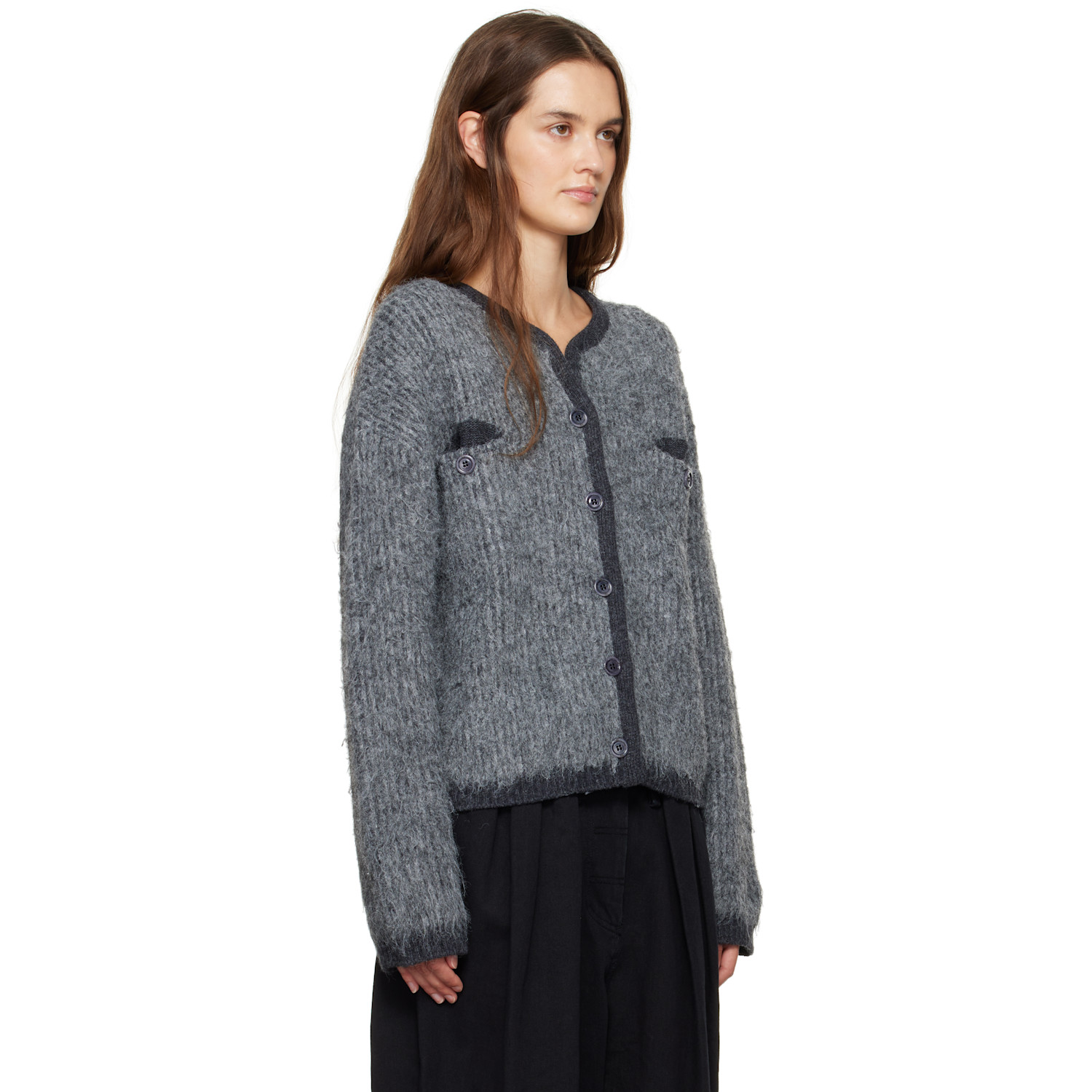  Open Yy Gray Shaggy Cardigan 