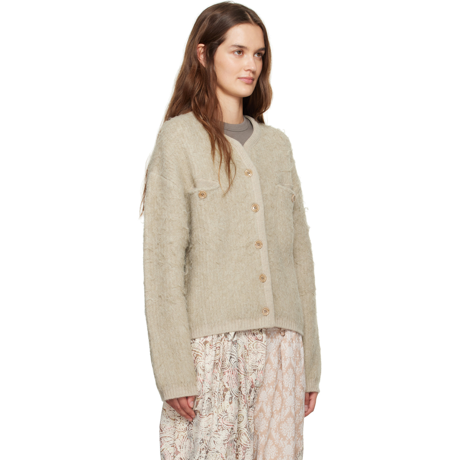  Open Yy Beige Shaggy Cardigan 