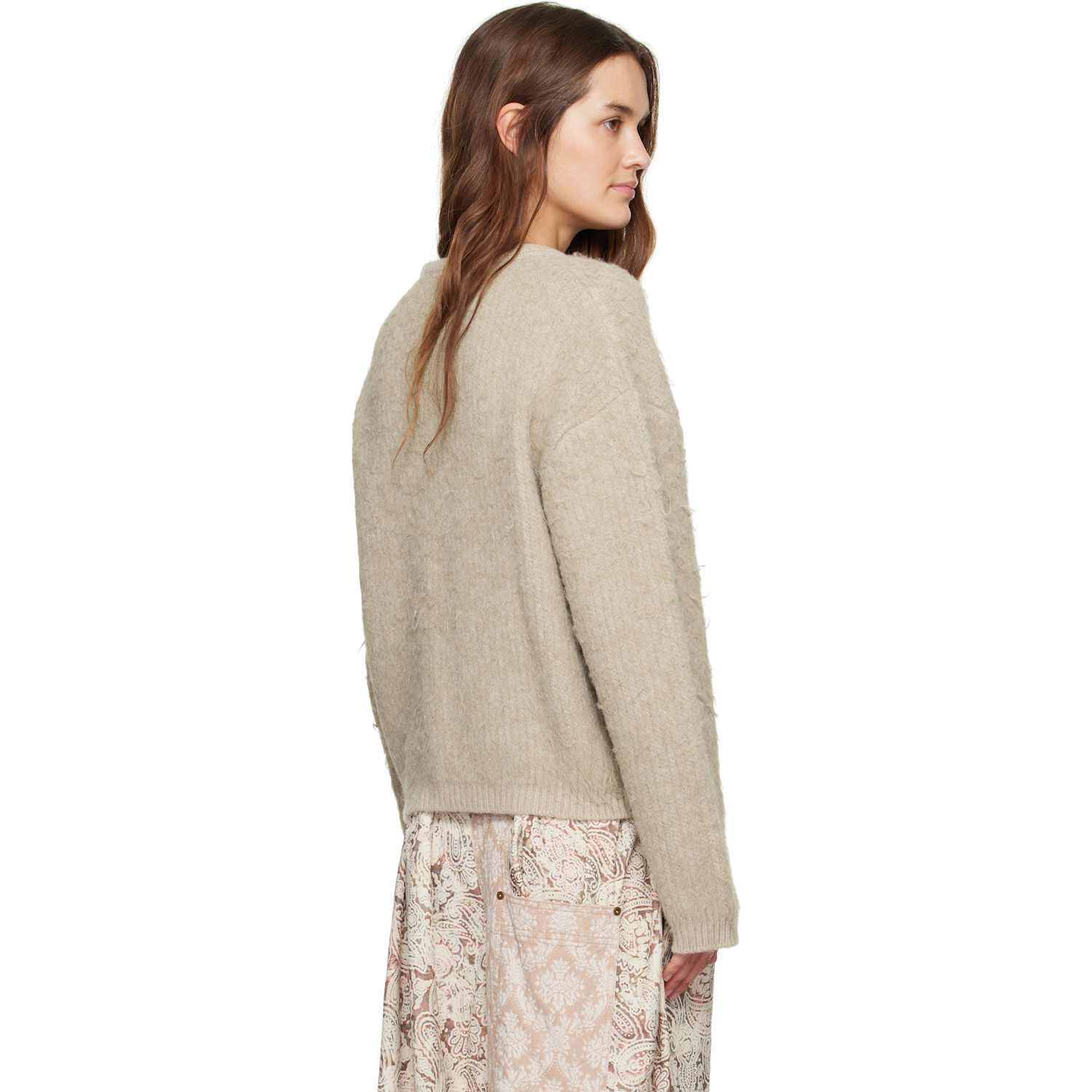  Open Yy Beige Shaggy Cardigan 