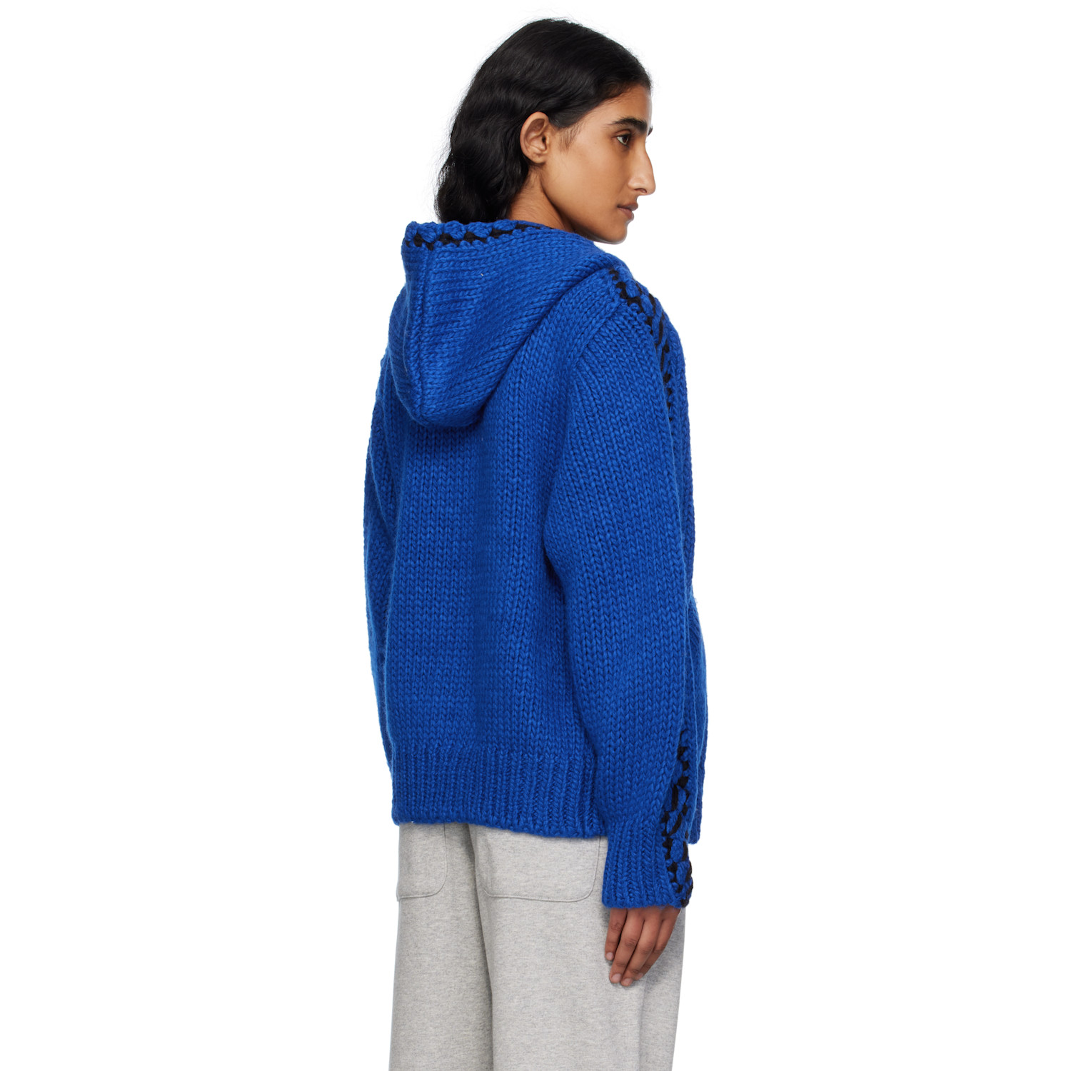  Open Yy Blue Stitch Zip Up Knit Hoodie 