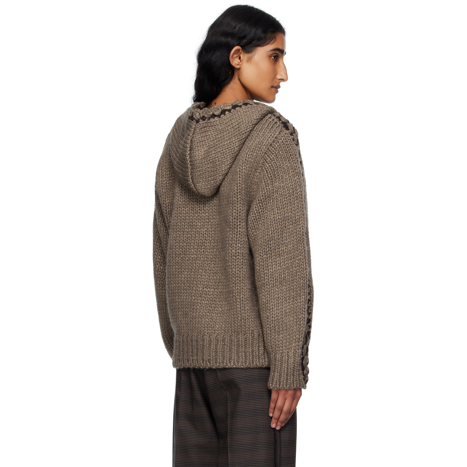 Open Yy Brown Stitch Zip Up Knit Hoodie 