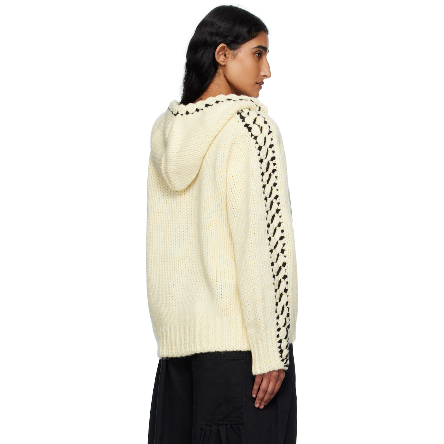  Open Yy Beige Stitch Zip Up Knit Hoodie 