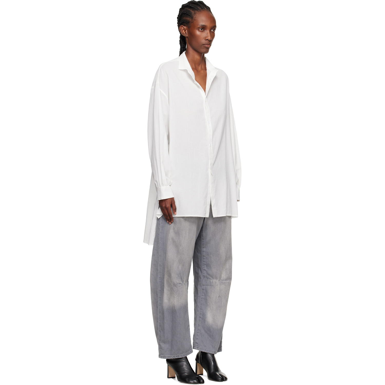  Y's White O-design Collar Big Shirt 
