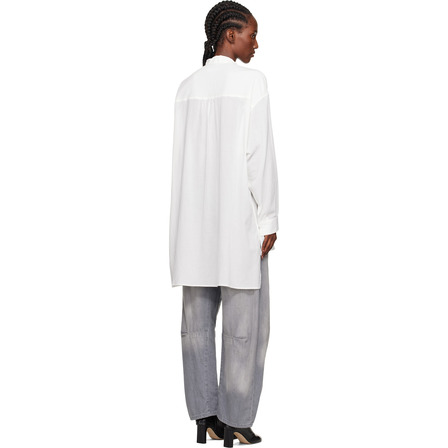  Y's White O-design Collar Big Shirt 