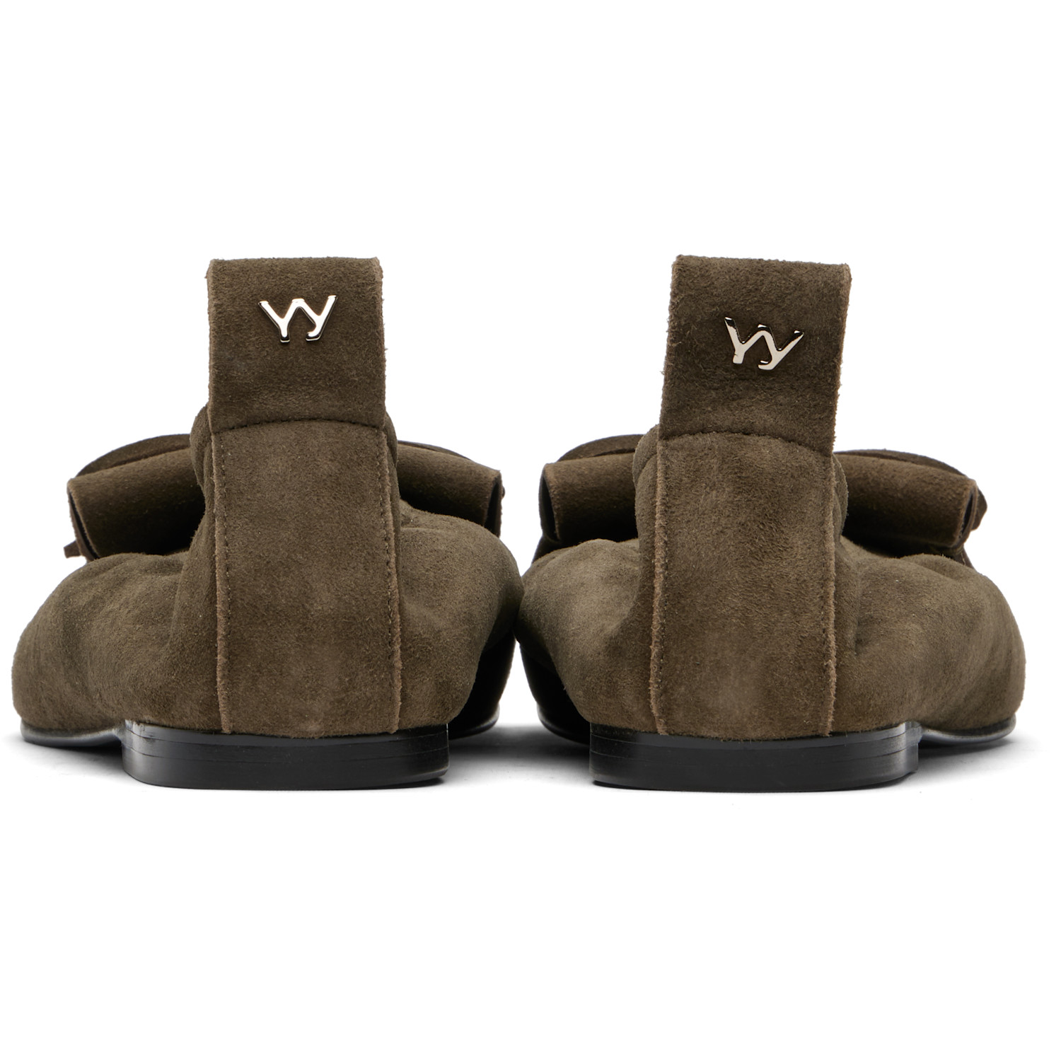  Open Yy Khaki Bun Suede Fringe Ballerina Flats 