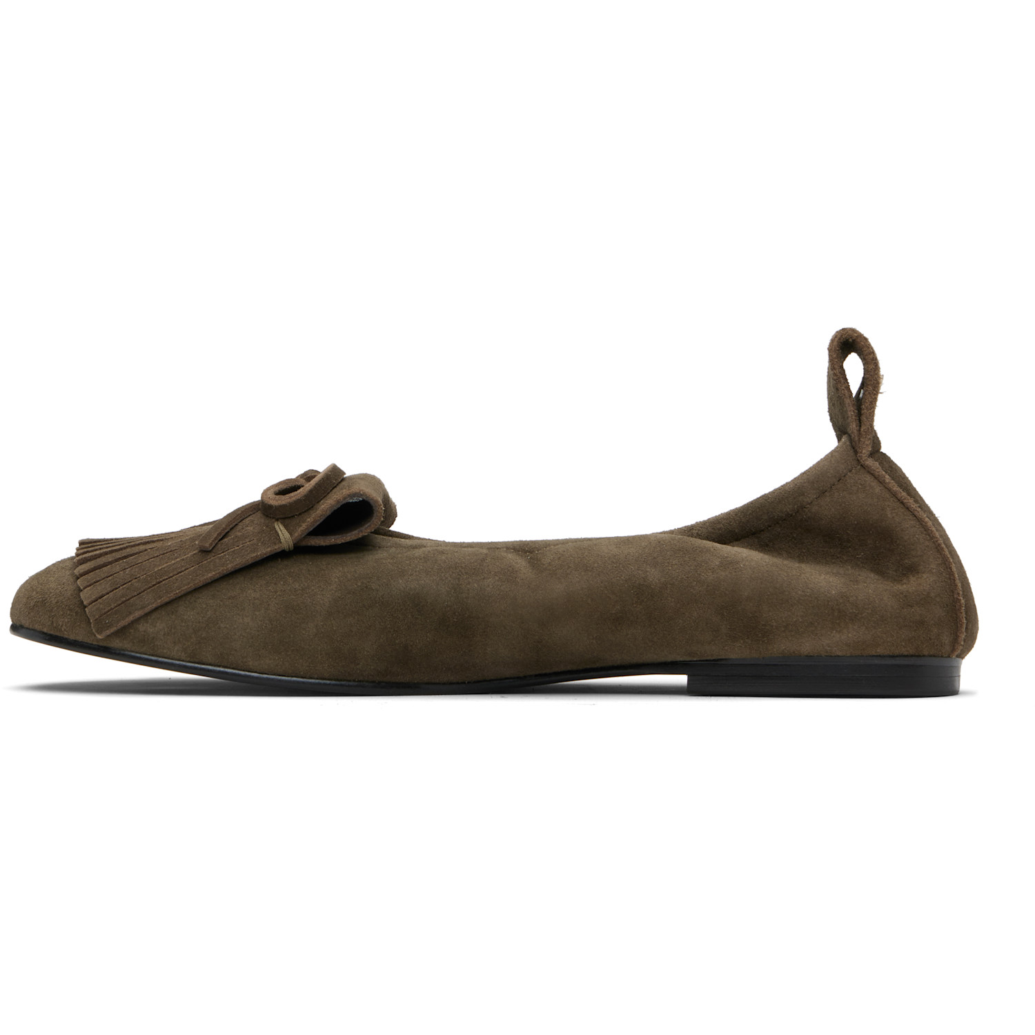  Open Yy Khaki Bun Suede Fringe Ballerina Flats 
