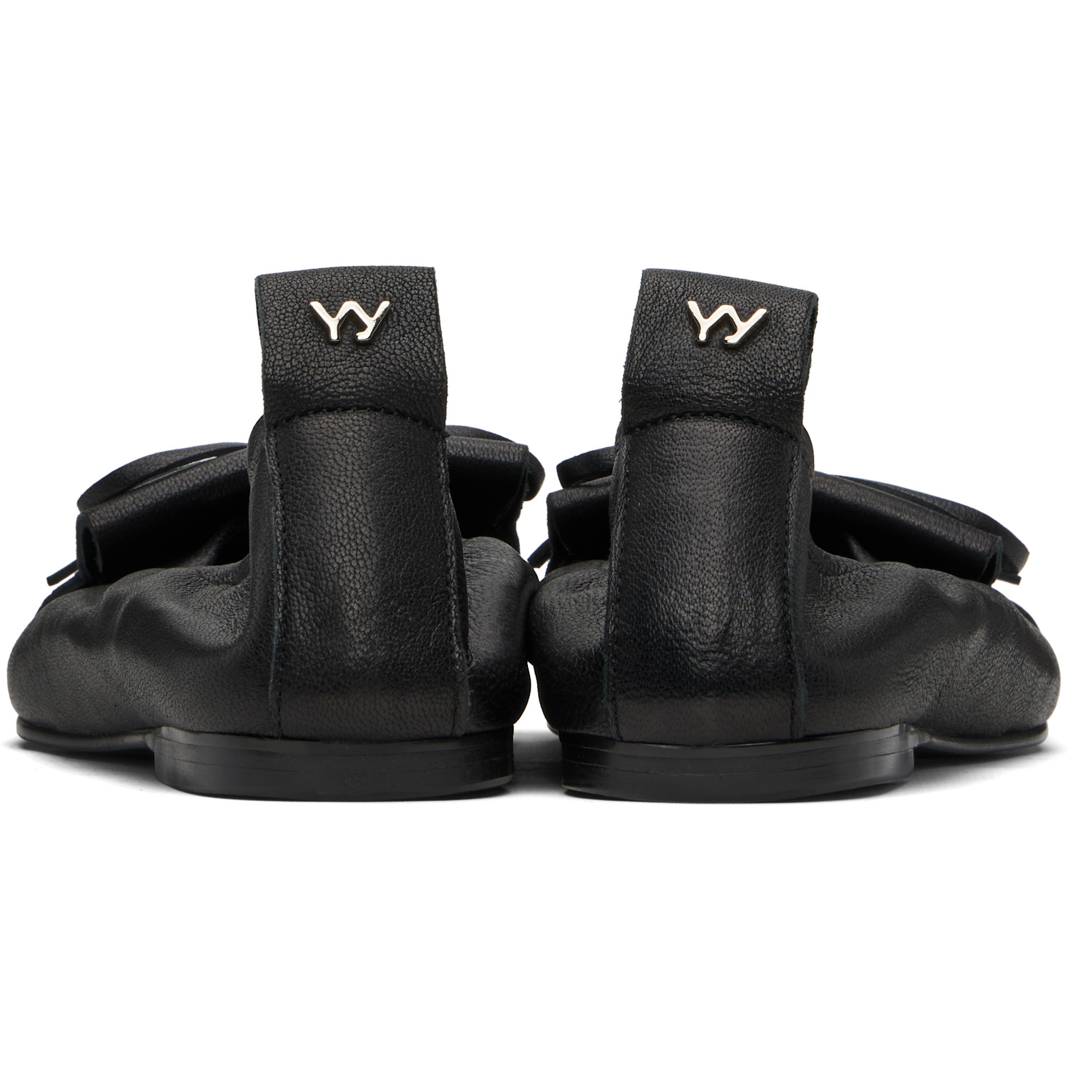  Open Yy Black Bun Fringe Ballerina Flats 