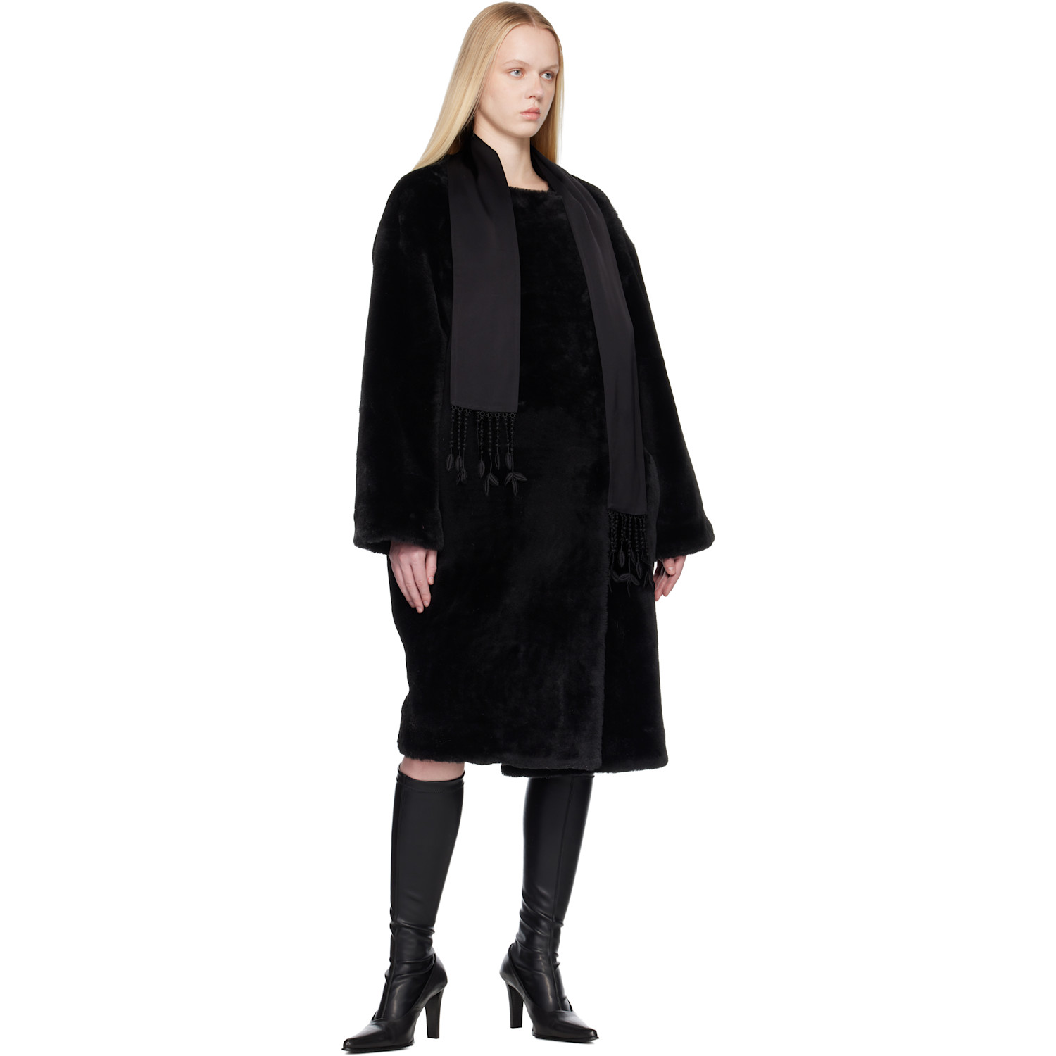  Toteme Black Guipure Lace Tuxedo Scarf 