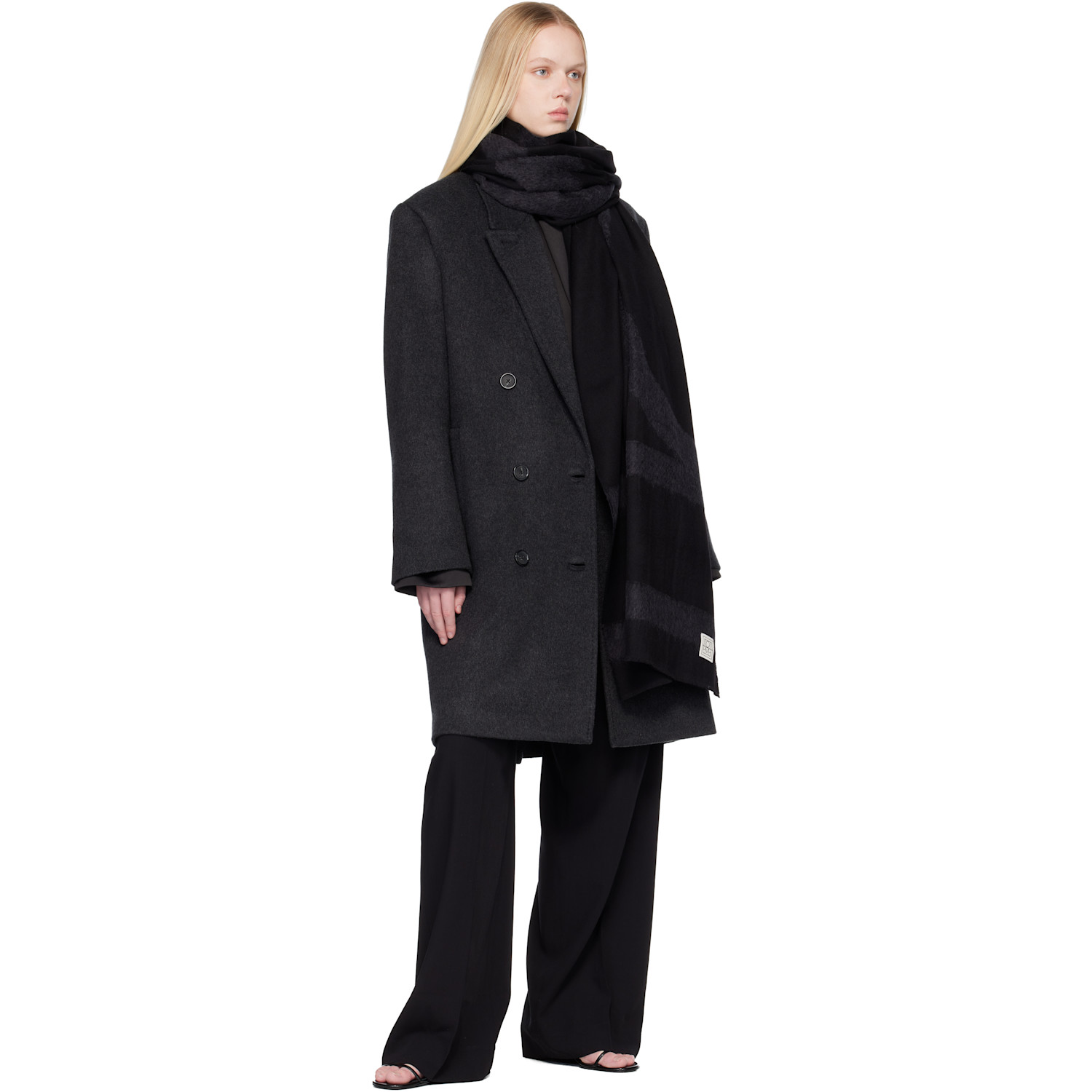  Toteme Black Monogram Twill Scarf 