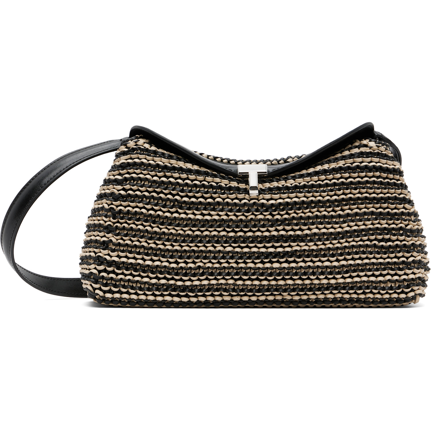 TOTEME Black & Beige T-Lock Woven-Leather Clutch