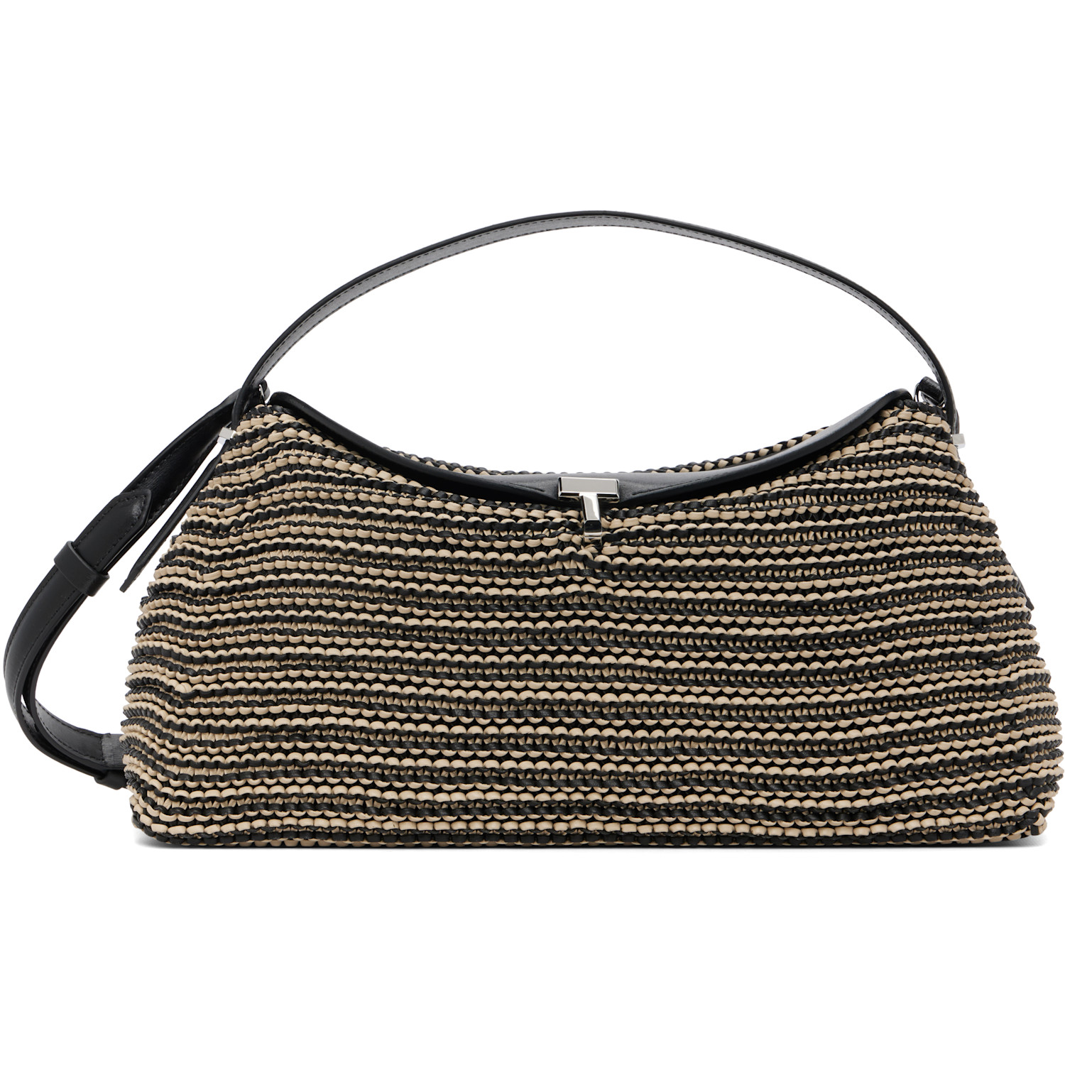 TOTEME Black & Beige T-Lock Woven Leather Bag