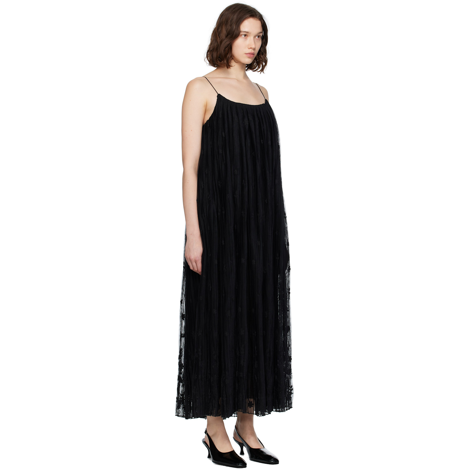  Toteme Black Floral Tulle Midi Dress 
