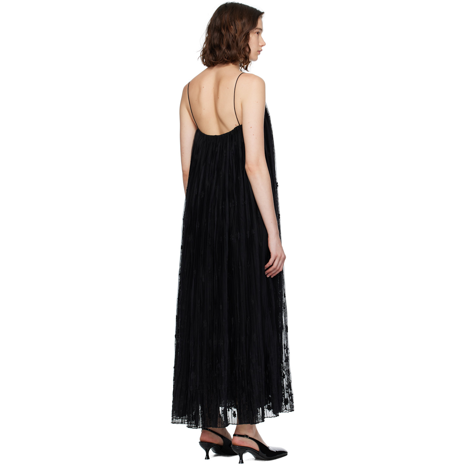  Toteme Black Floral Tulle Midi Dress 