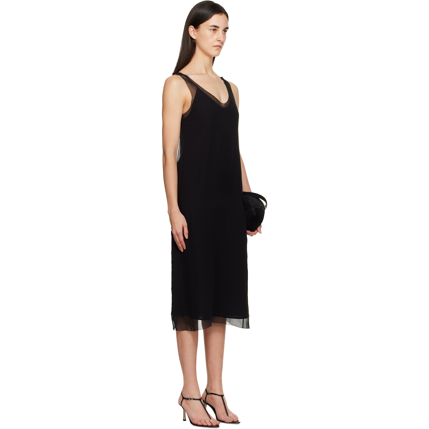  Toteme Black Chiffon Slip Midi Dress 