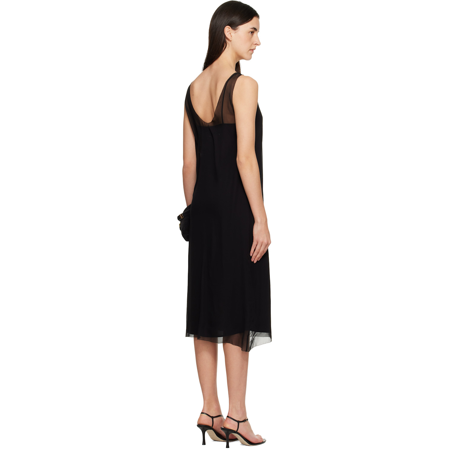  Toteme Black Chiffon Slip Midi Dress 