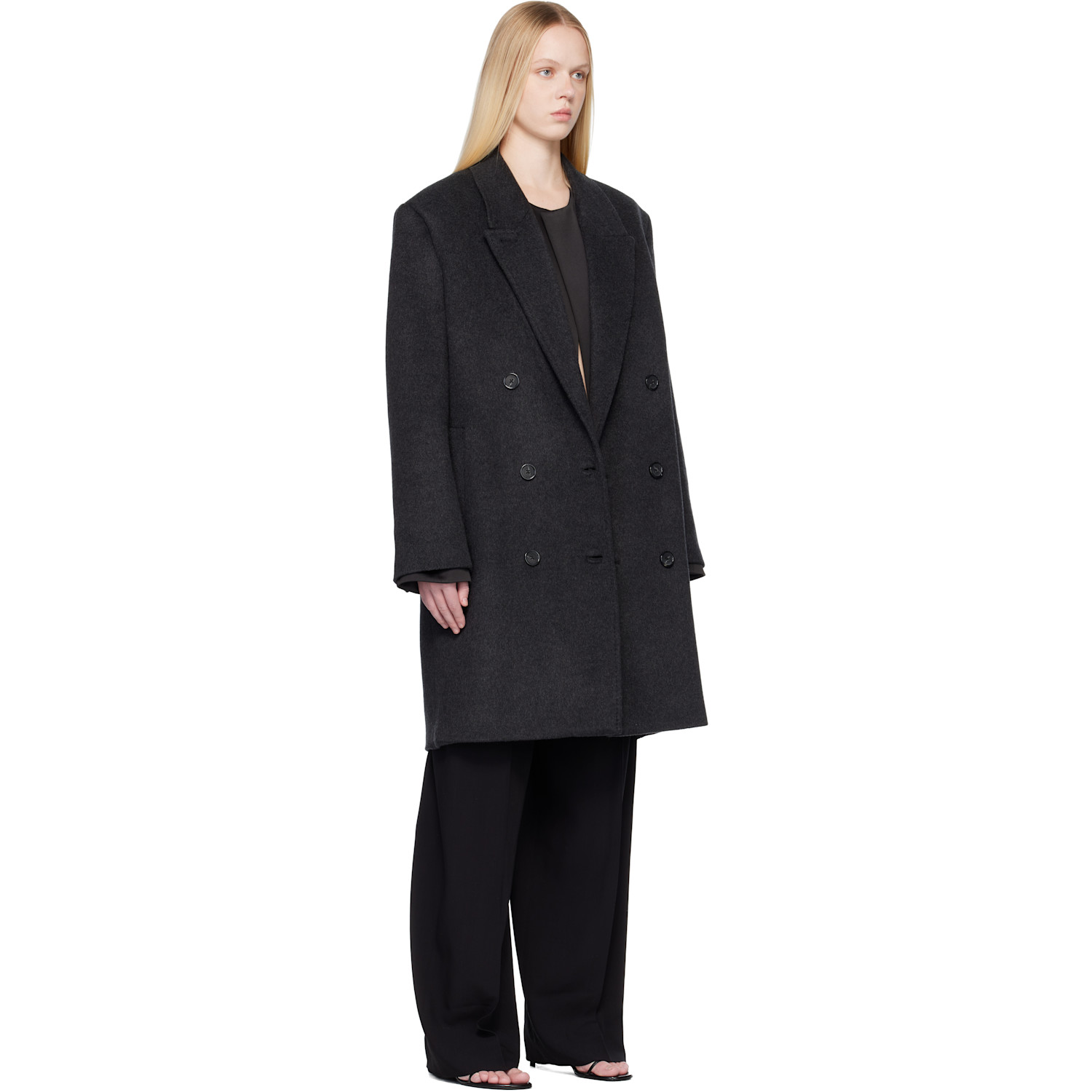  Toteme Gray Double-breasted Cashmere Coat 