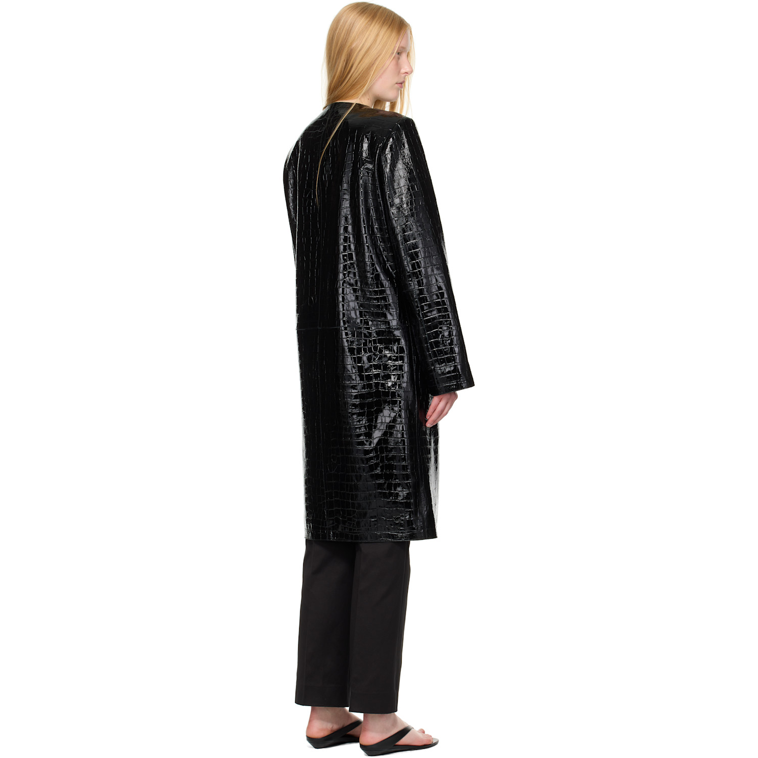  Toteme Black Croco-embossed Leather Coat 