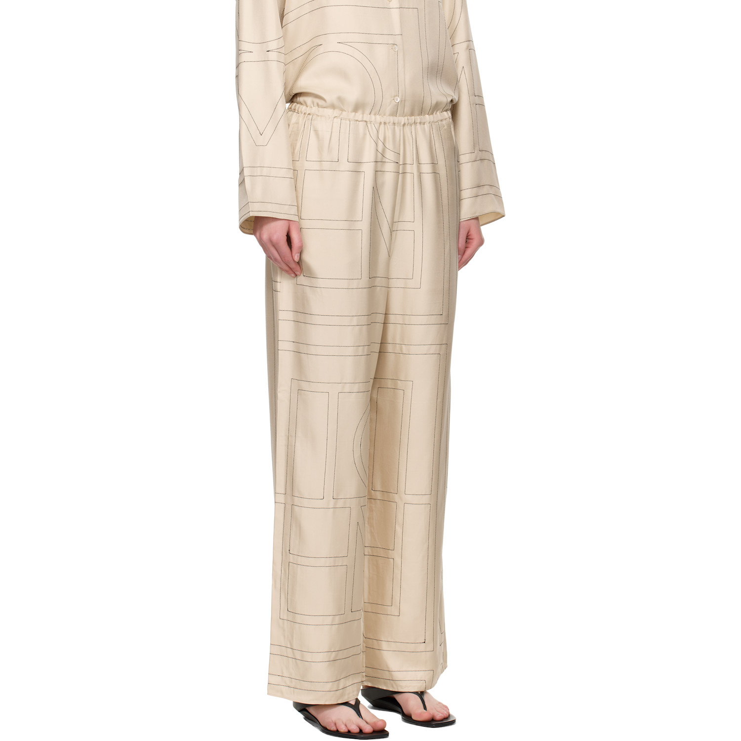  Toteme Off-white Monogram Silk Pj Lounge Pants 