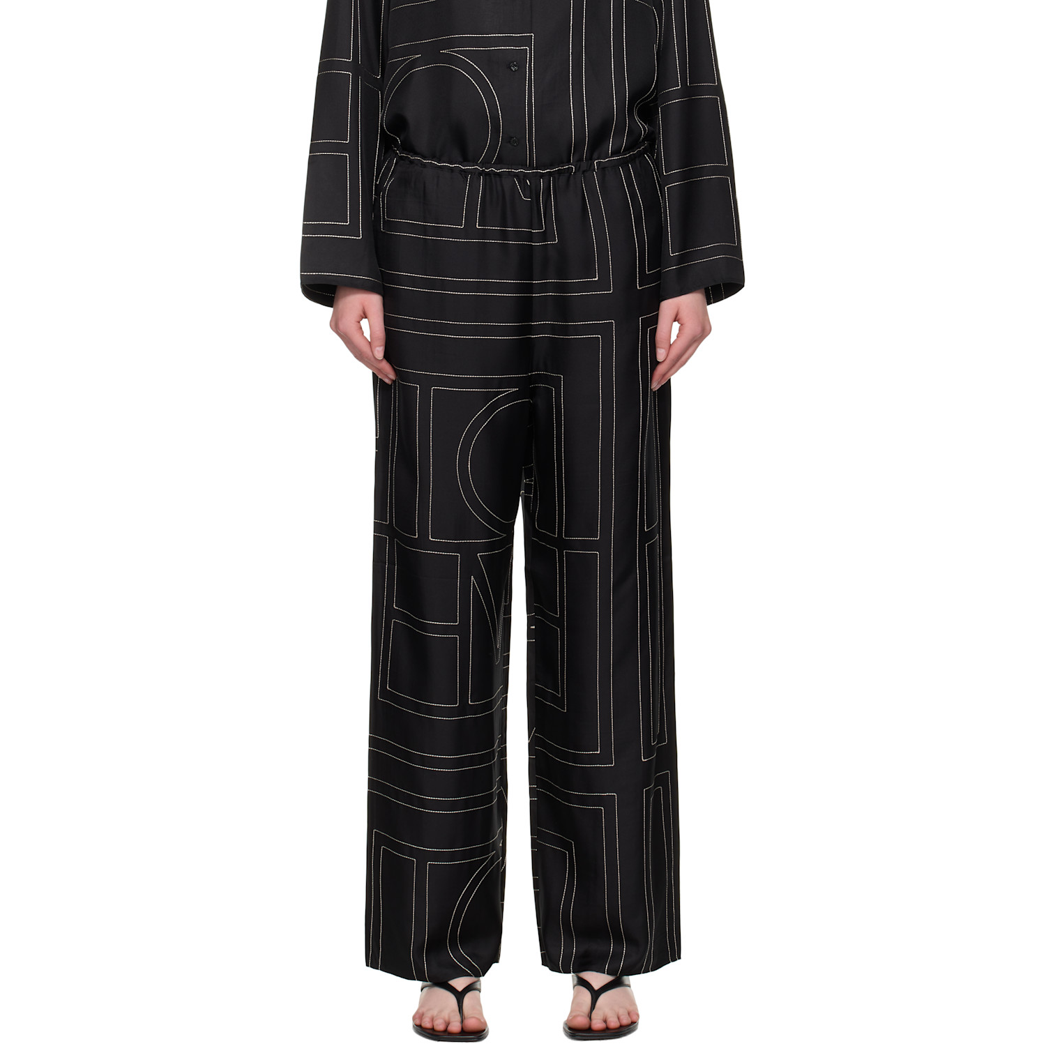 TOTEME Black Monogram Silk PJ Lounge Pants